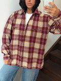Burgundy Plaid Flannel Button Up Shirt Size L
