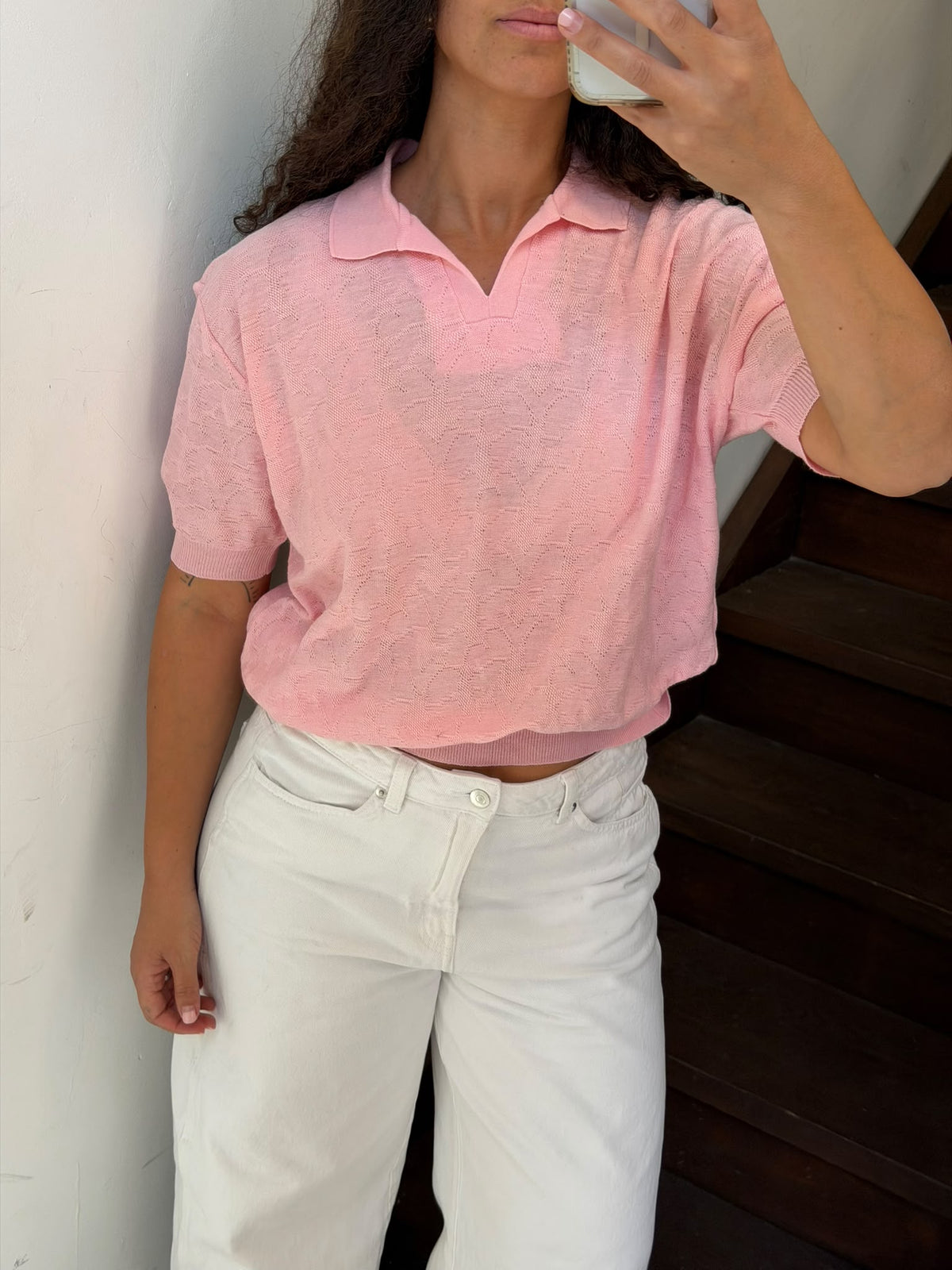 Pink Polo Knit Shirt Size L