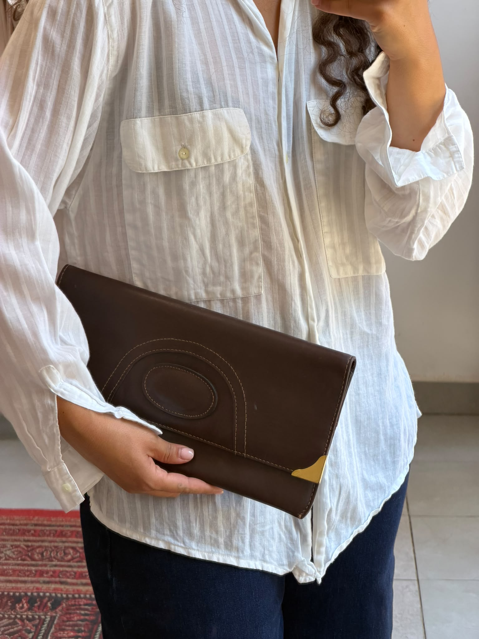 Chocolate Brown Clutch with gold hardware