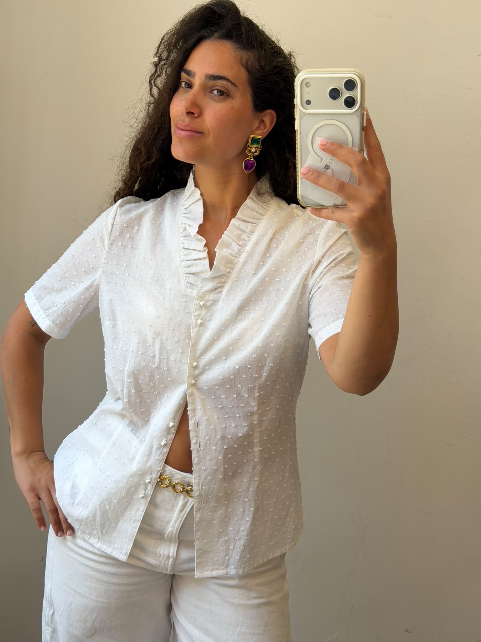 Cotton Botton-up shirt in white M