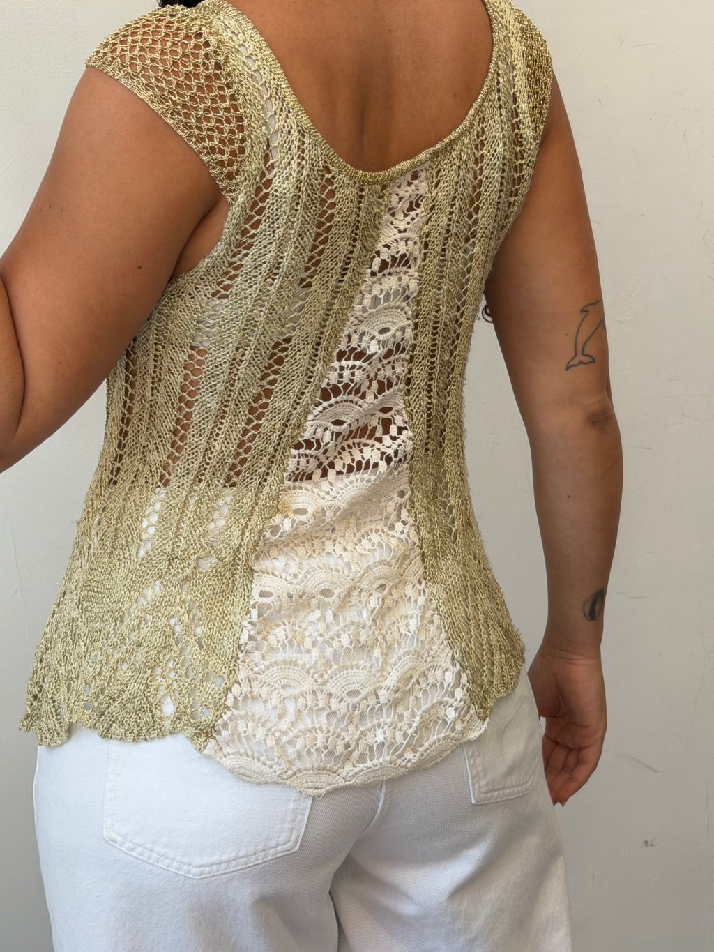 Golden Crochet Tank Top M
