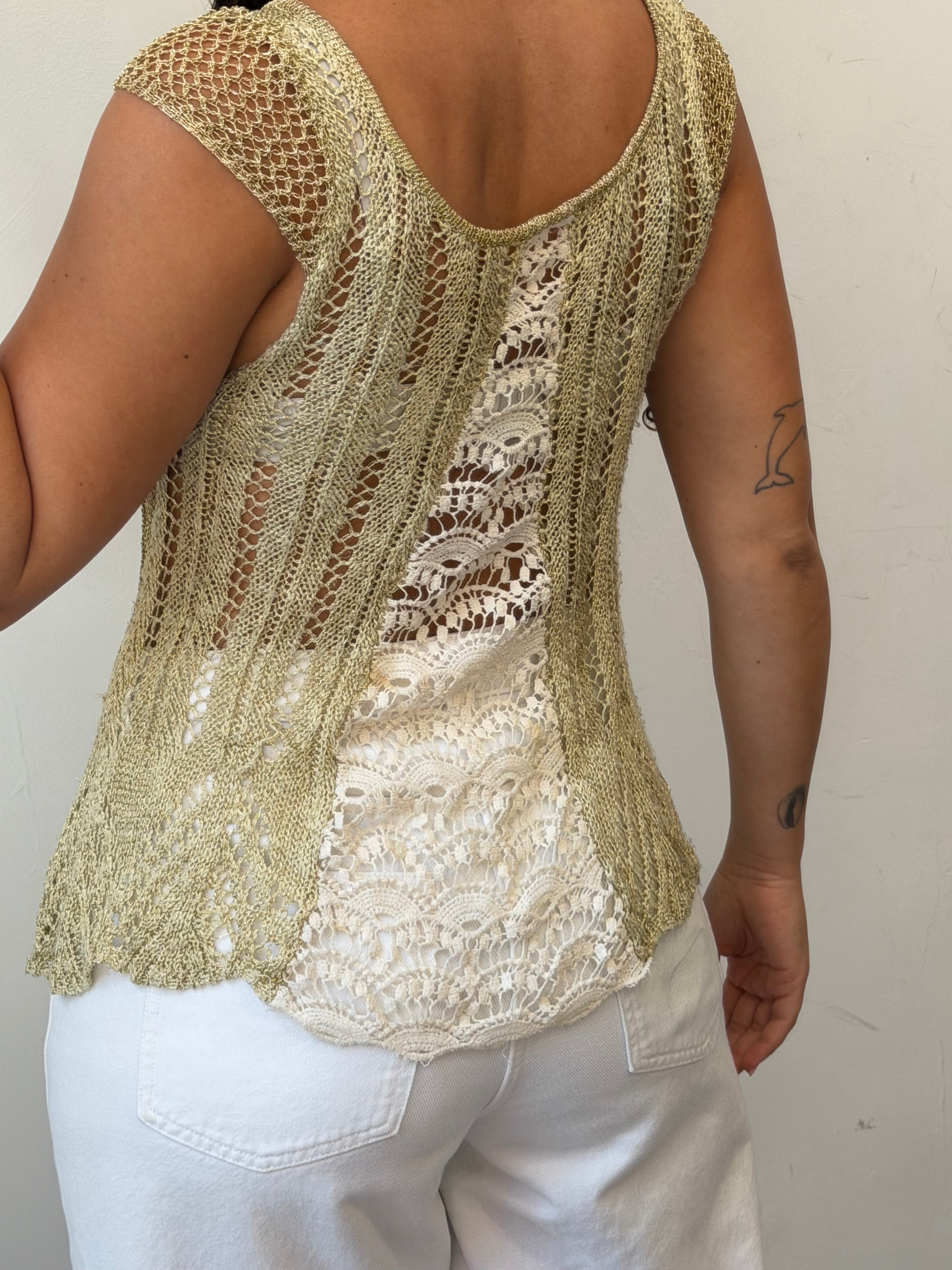 Golden Crochet Tank Top M