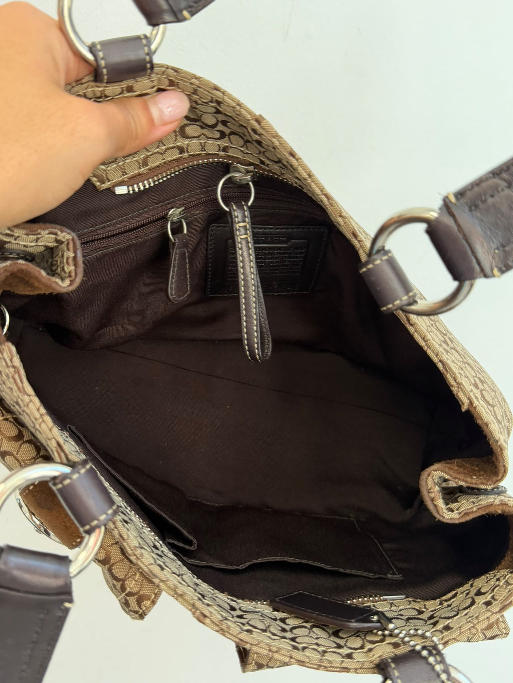 Vintage Coach Signature Soho Buckle Satchel Bag  Brown Canvas & Suede