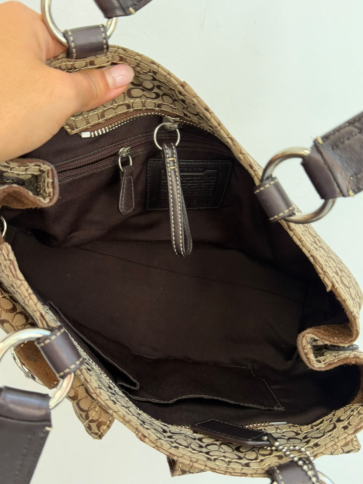 Vintage Coach Signature Soho Buckle Satchel Bag  Brown Canvas & Suede