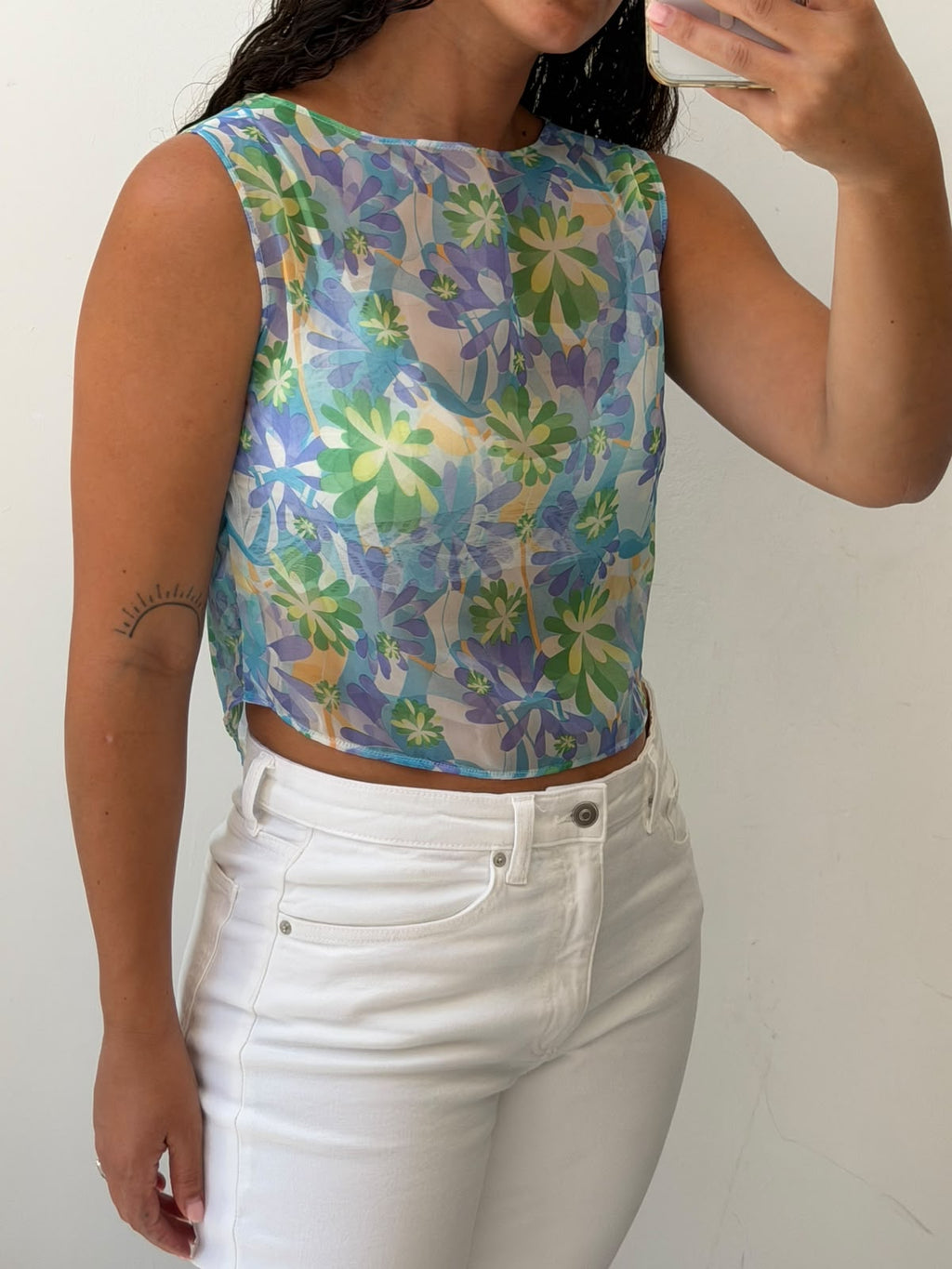 Floral see through tank top size M