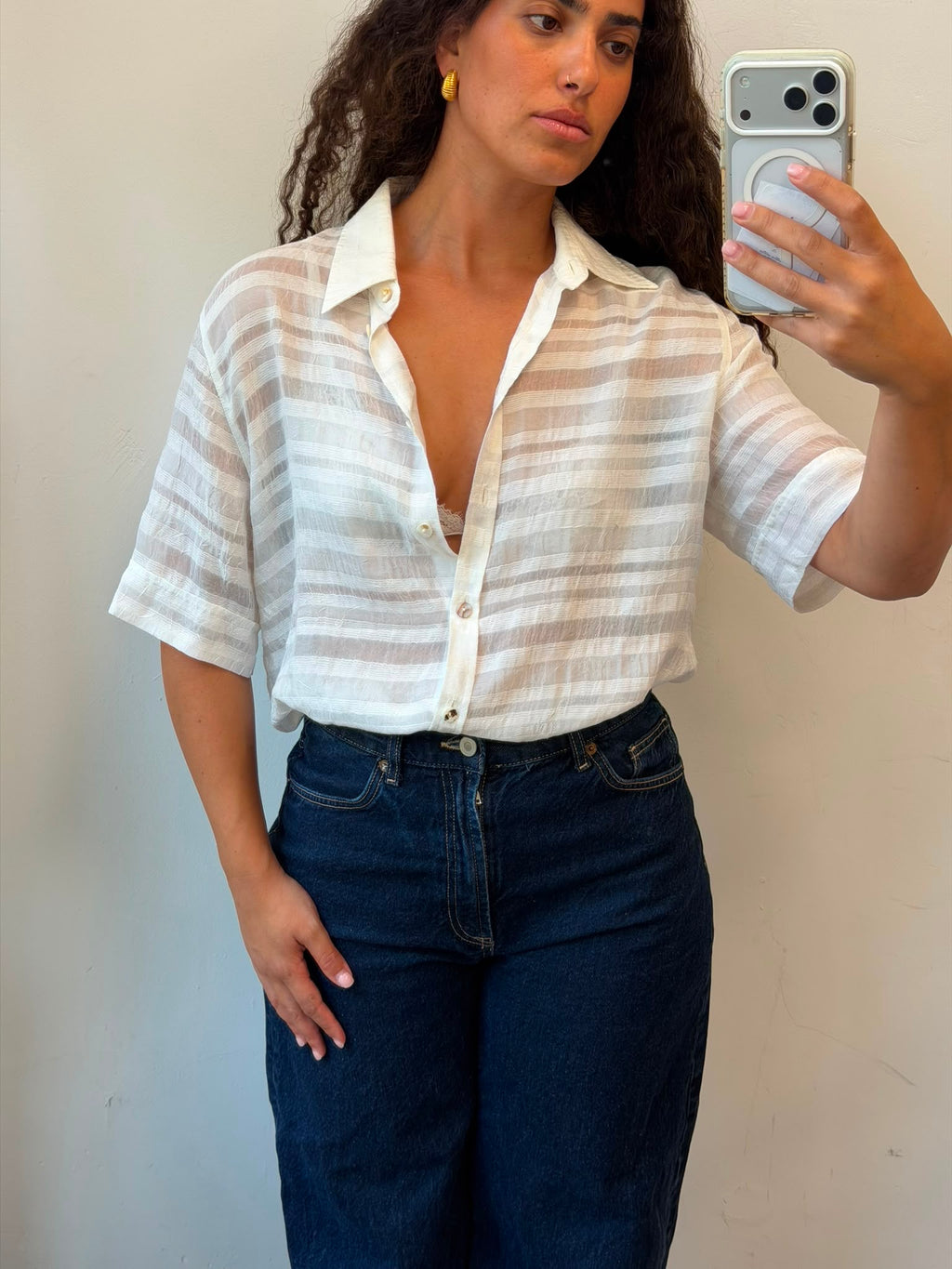 See Through Bottom-up shirt in white L
