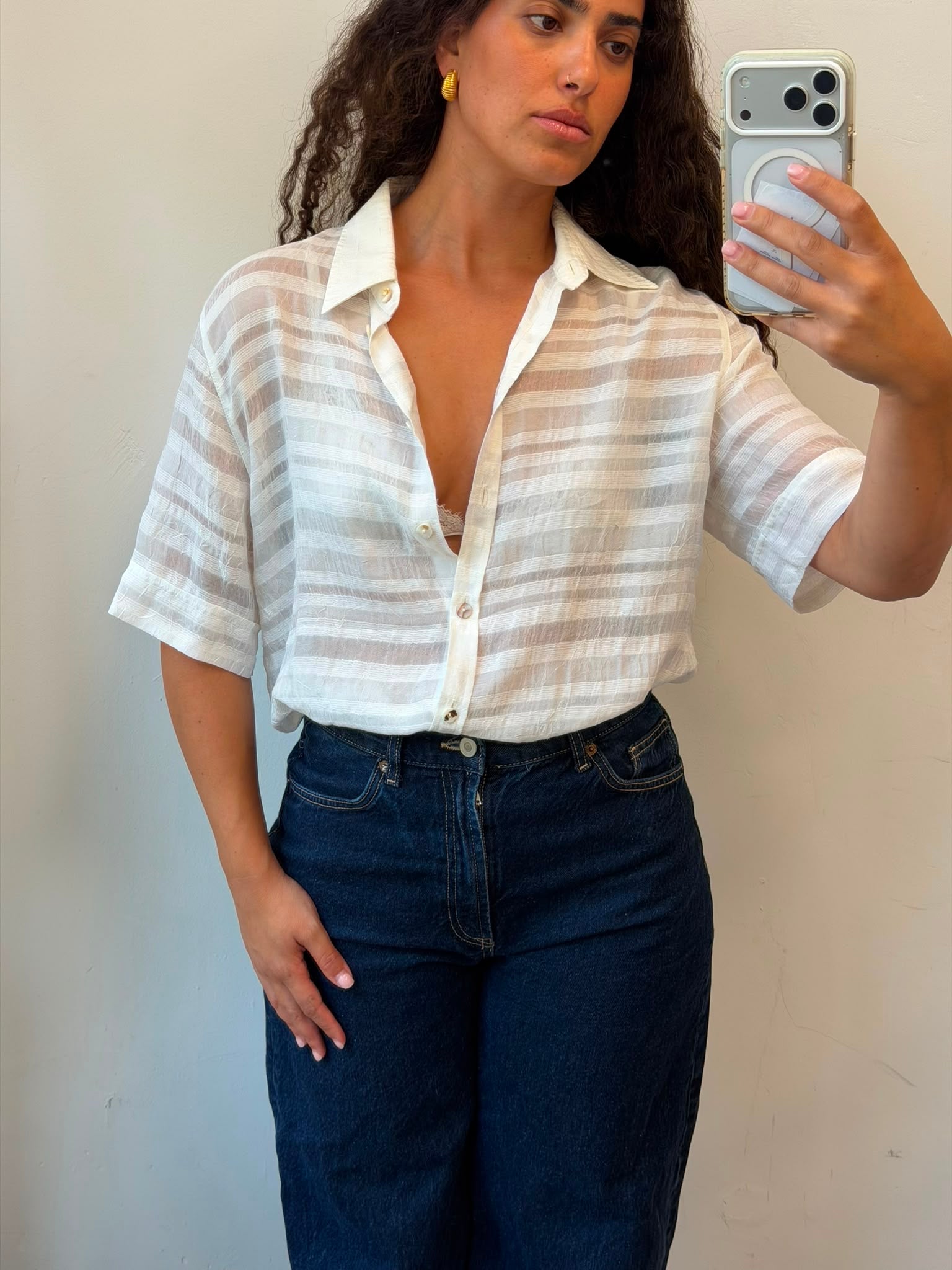 See Through Bottom-up shirt in white L