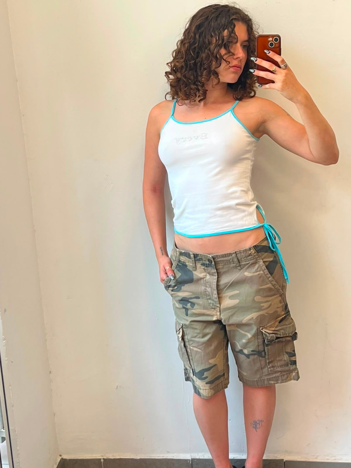 White Y2K Tank Top With Blur Lining S
