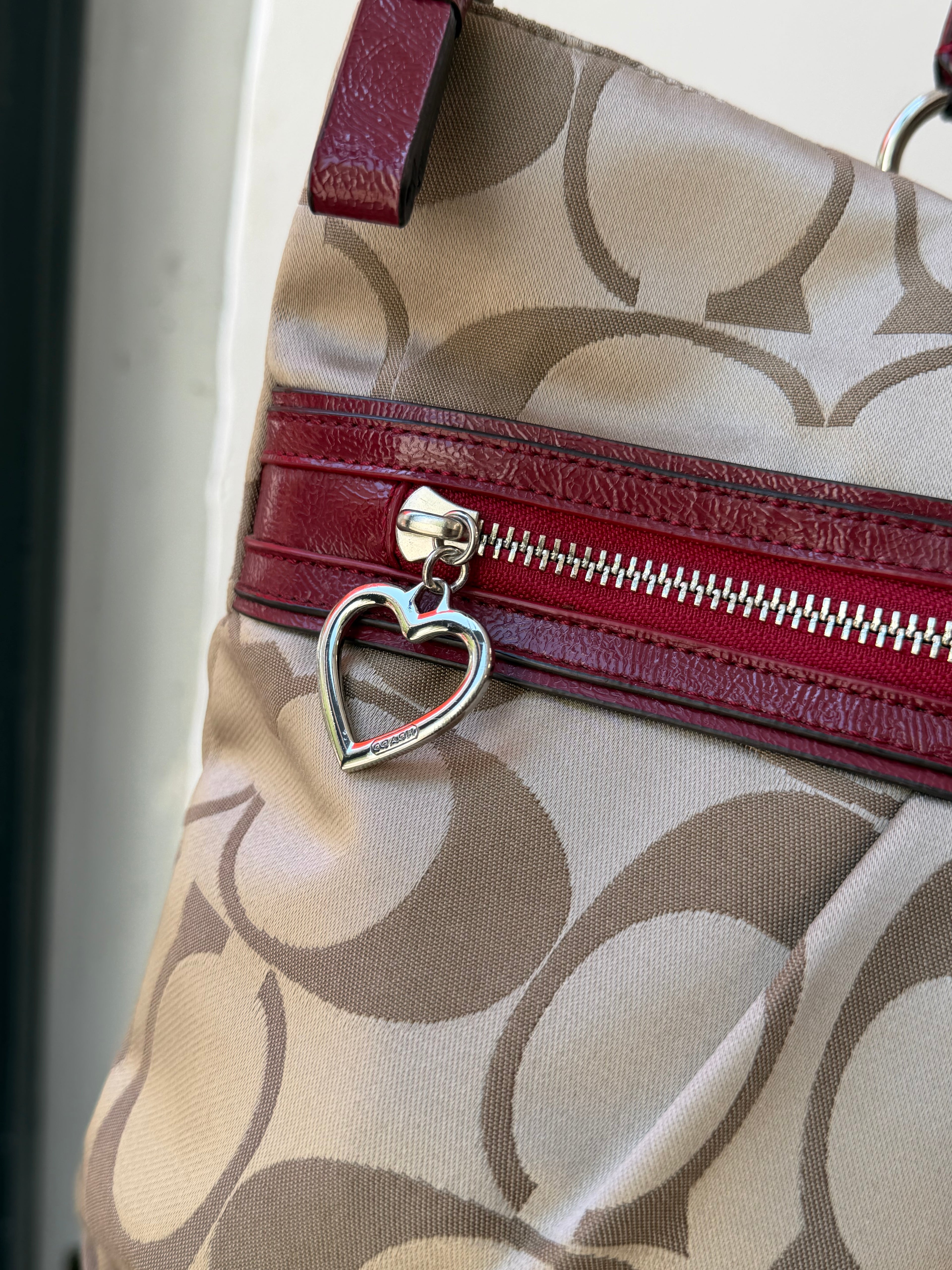 Coach Poppy Handbag with Gold and Red
