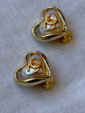 Chanel Gold Pearl Colored Heart Earrings