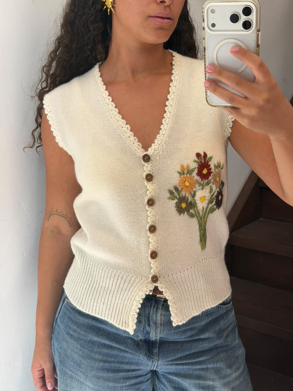 Embroidered Knit Vest Size S