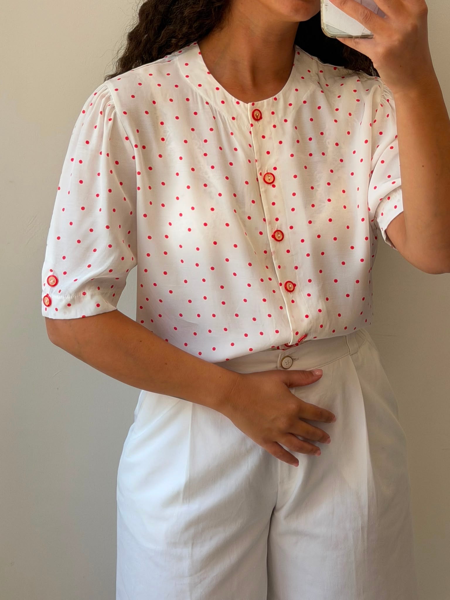 Dotted Botton-up short sleeve shirt L