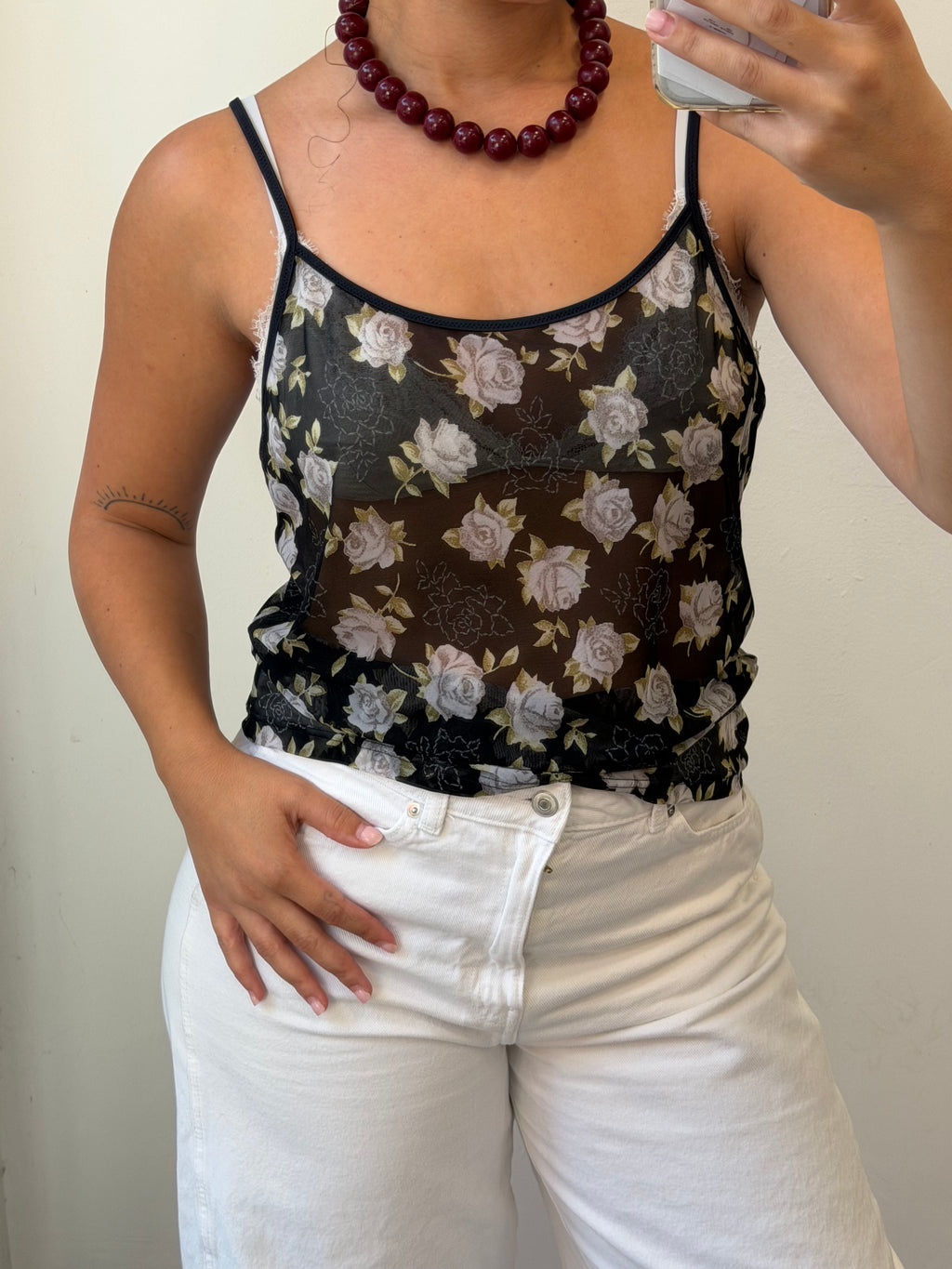 See-Through Flowery tank top M