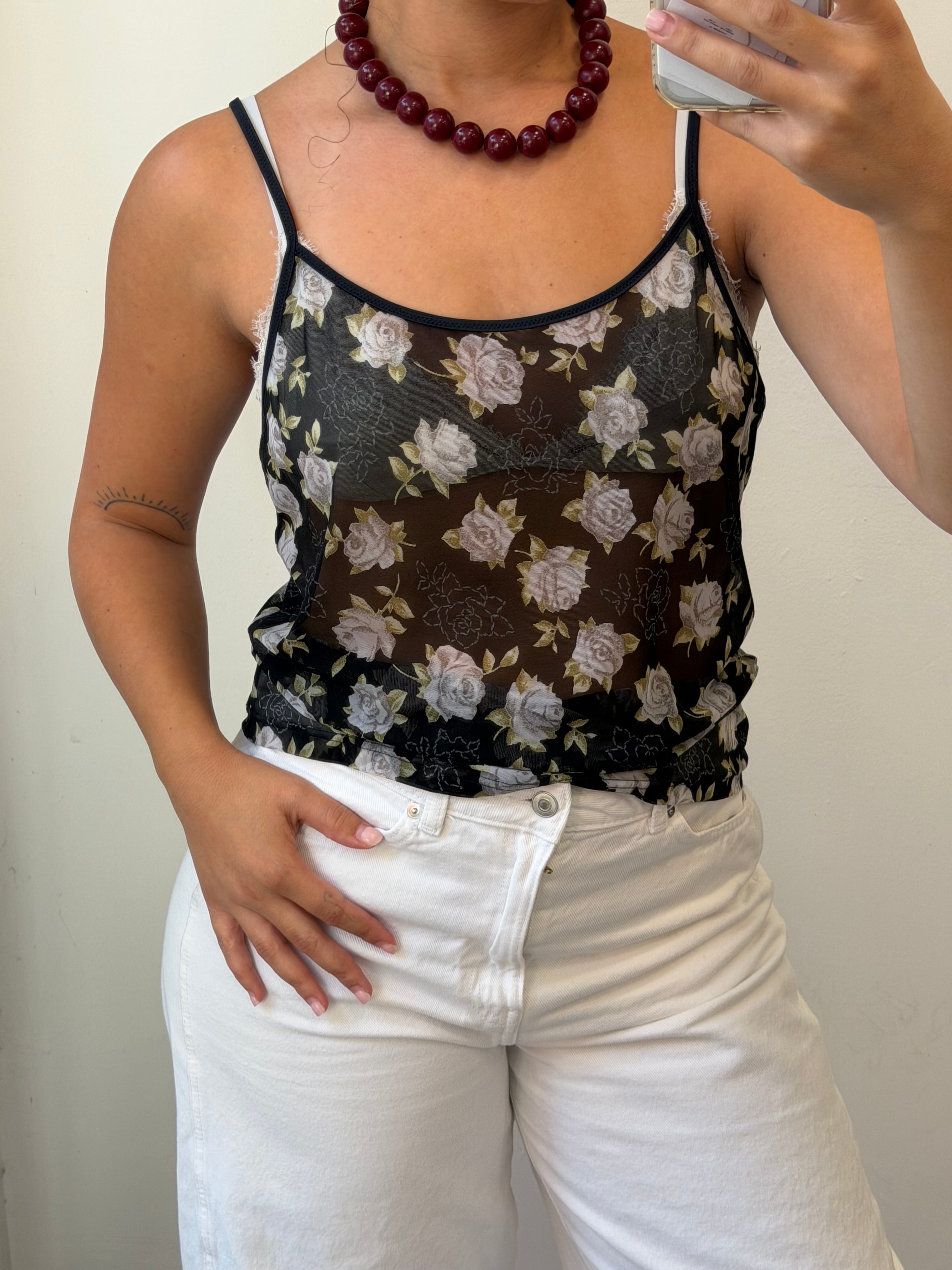 See-Through Flowery tank top M