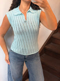 Light Blue Knit Sleeveless Polo Top Size M
