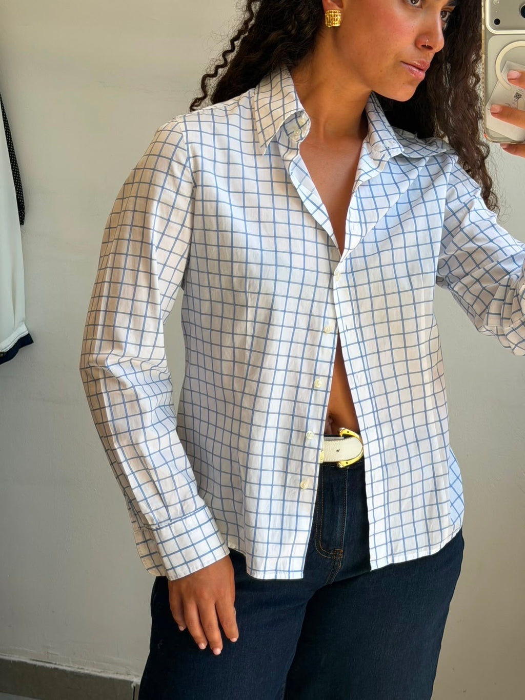 Checkered Botton-up long sleeve shirt M-L