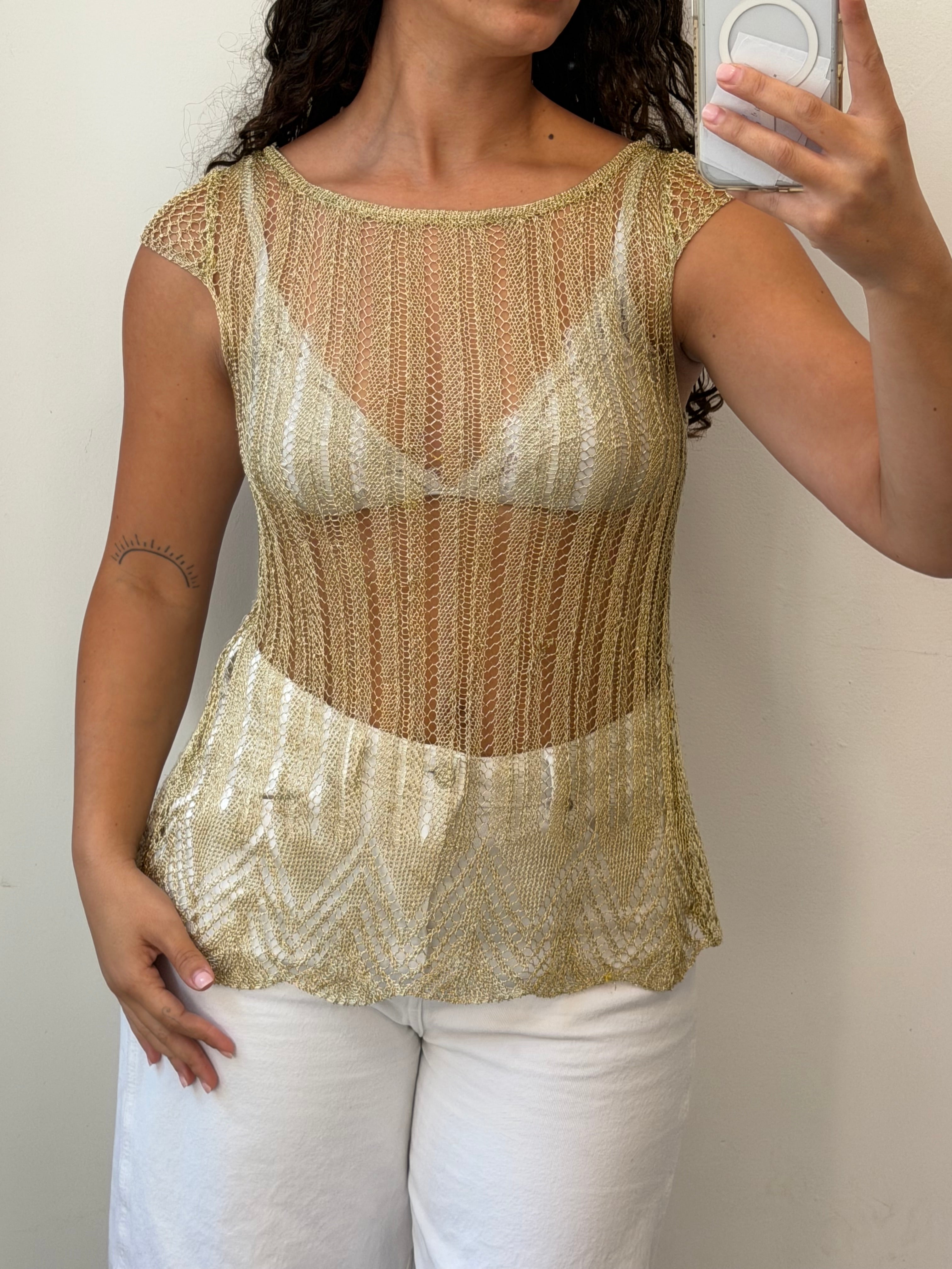 Golden Crochet Tank Top M