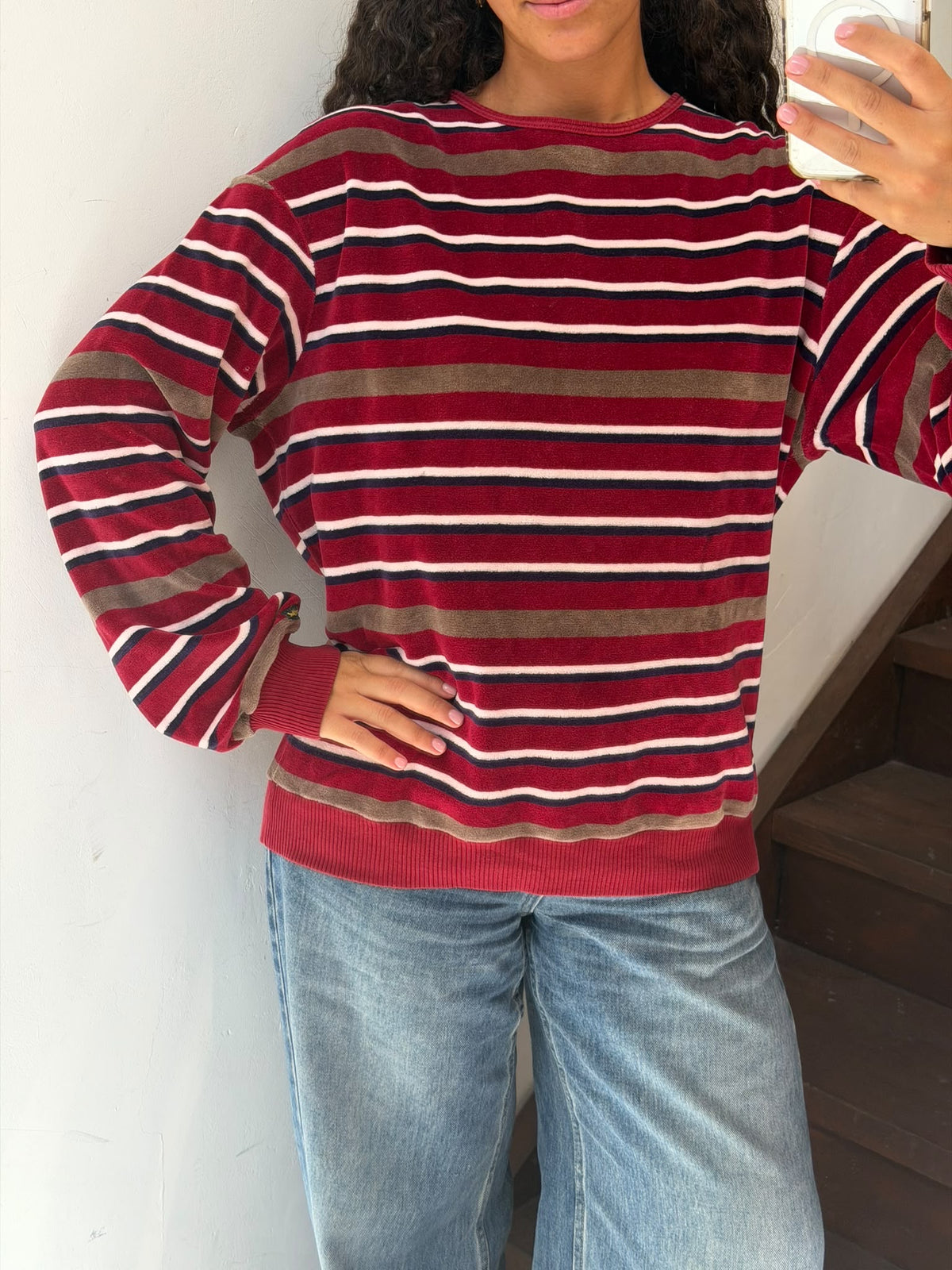 Striped Velour Sweatshirt Size L