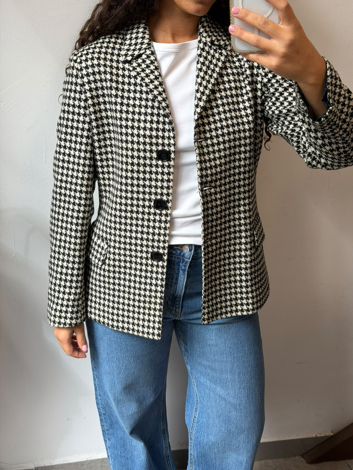 Black & White Plaid Fitted Blazer Jacket Size S