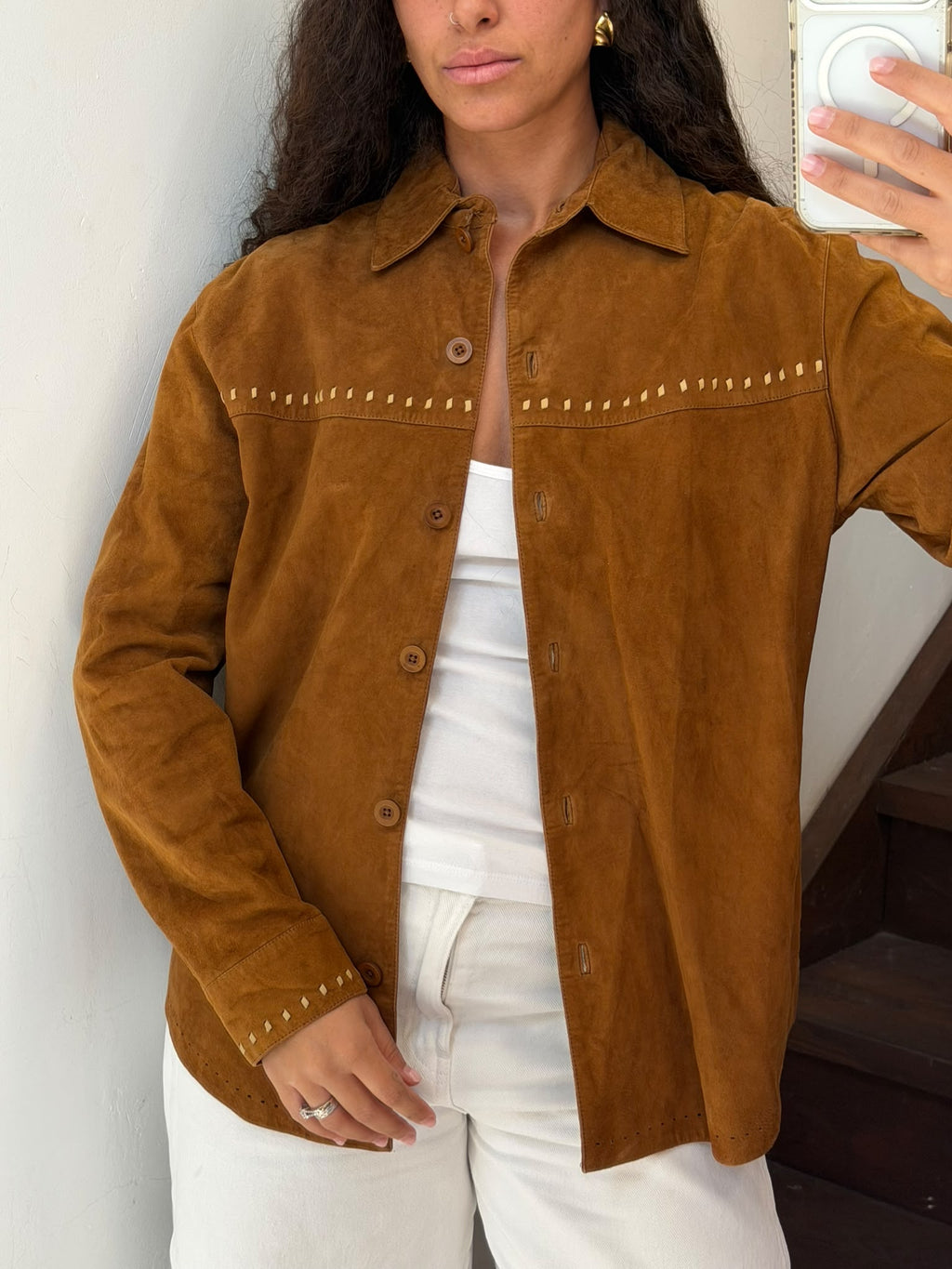 Brown Suede Jacket With Beige Details Size L