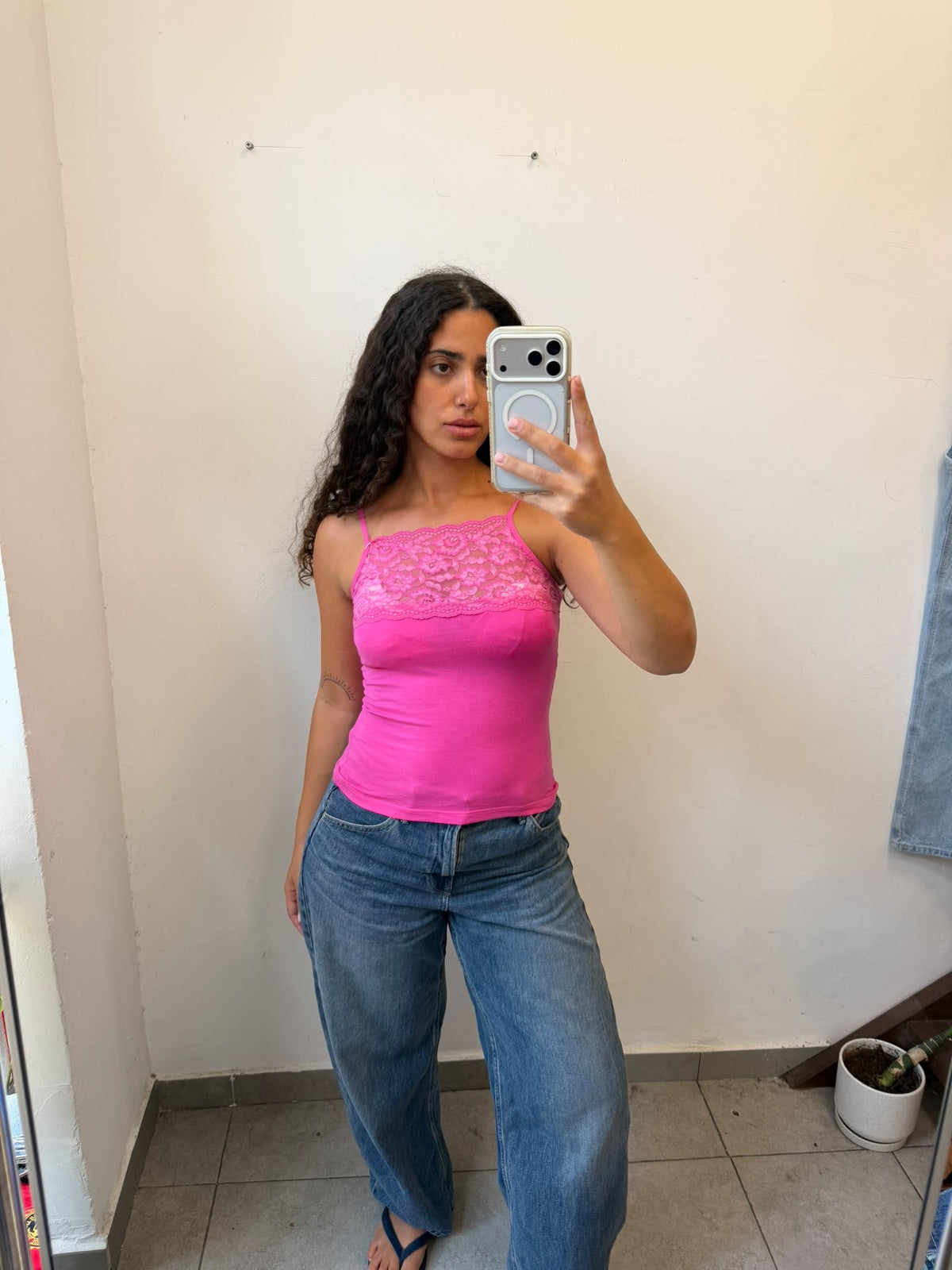 Pink Lace Tank Top Size S