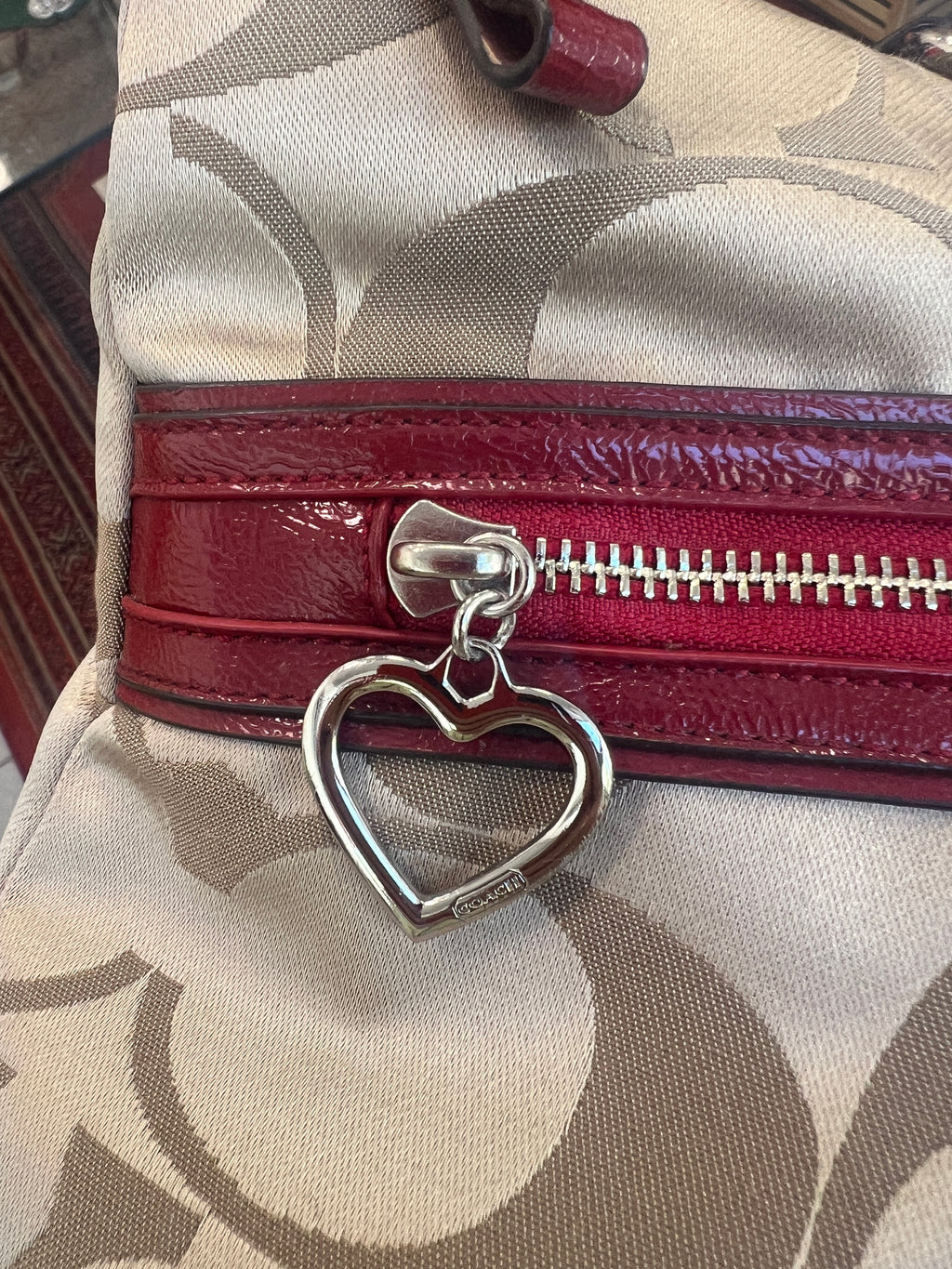 Coach Poppy Handbag with Gold and Red