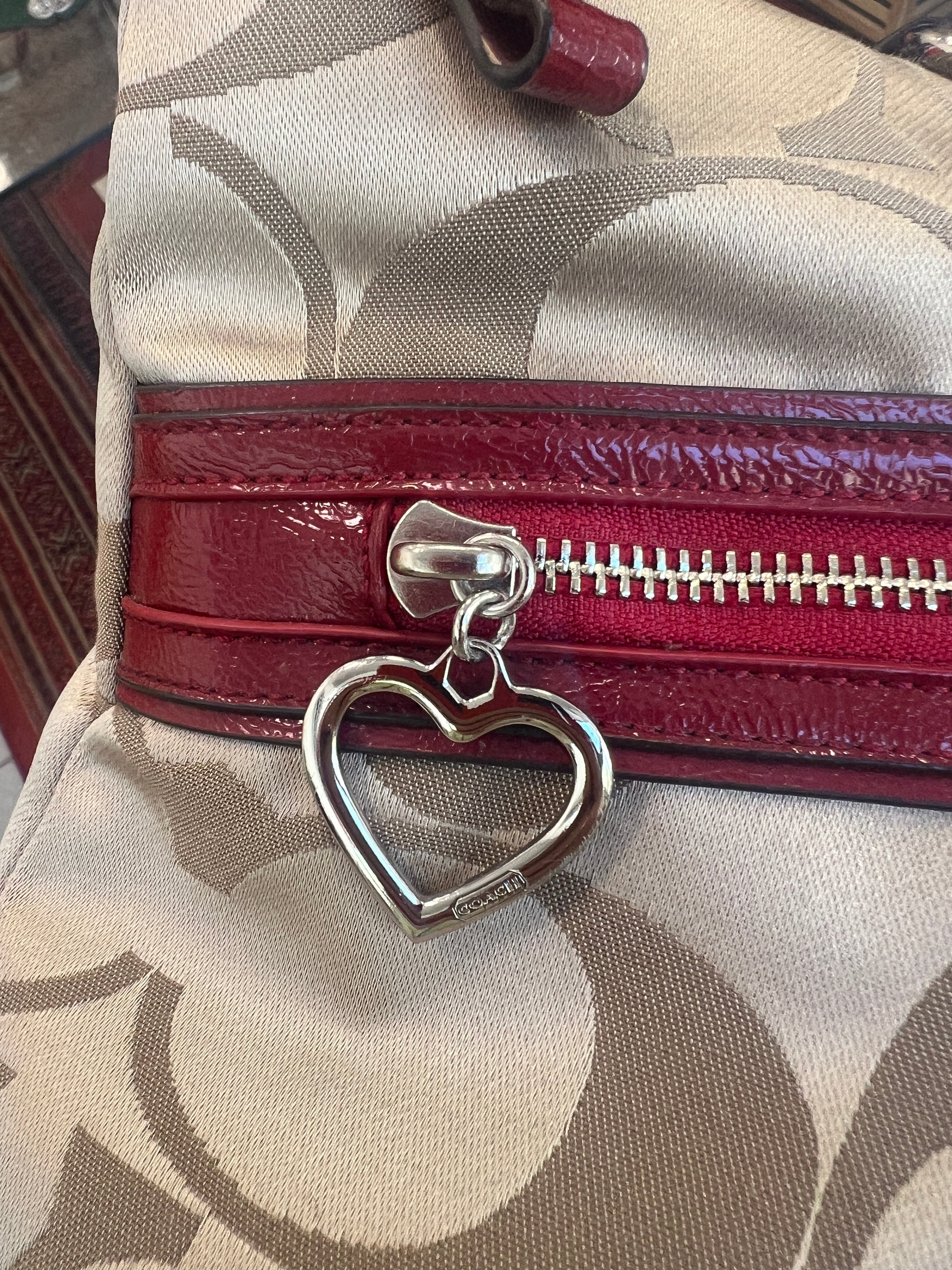 Coach Poppy Handbag with Gold and Red