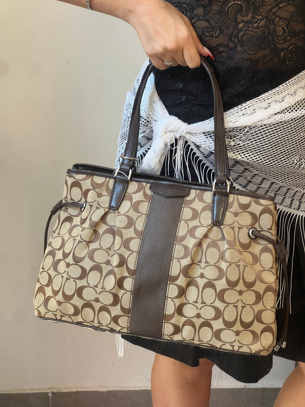 Coach Signature Stripe Drawstring