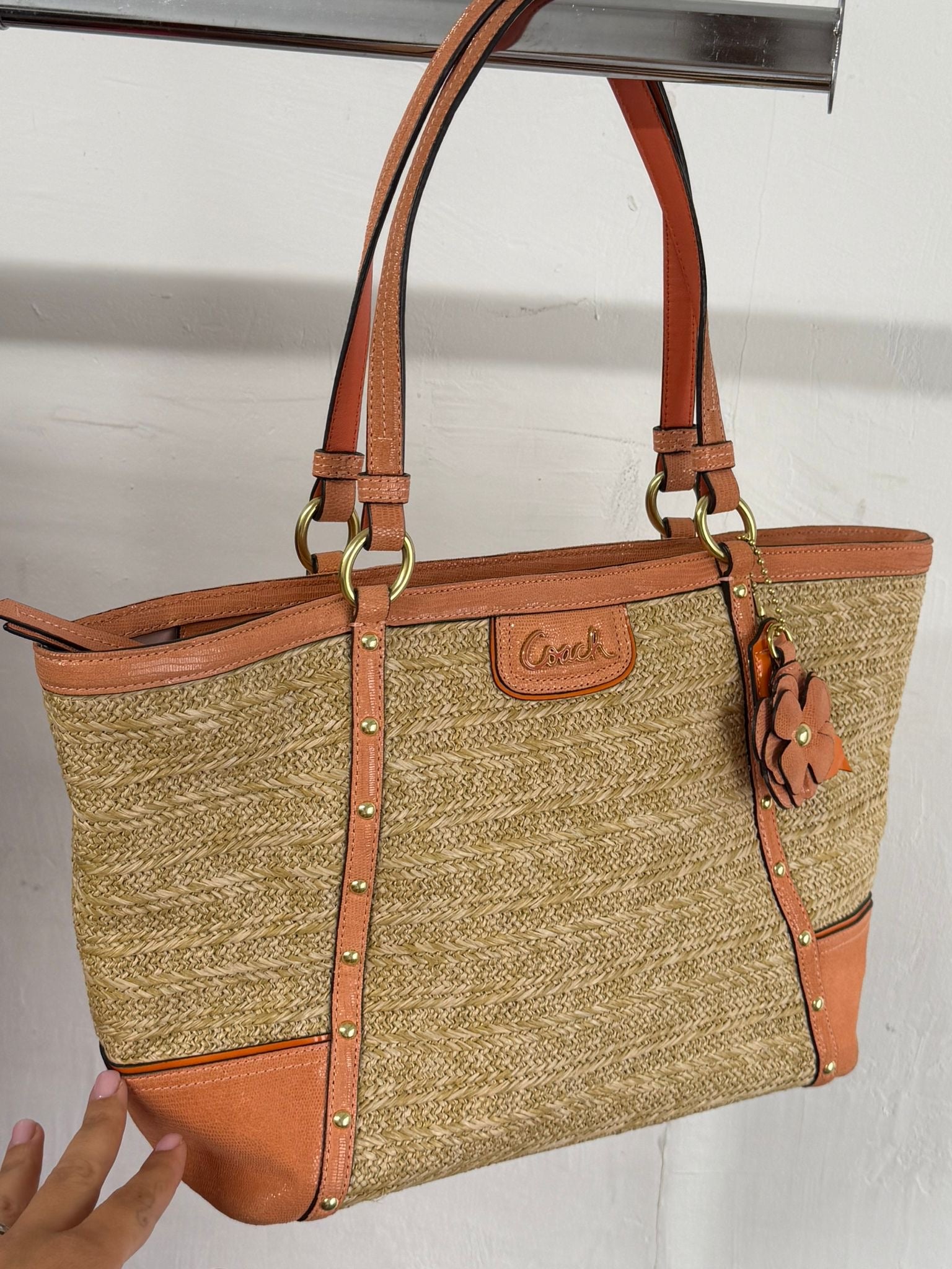 Coach Tote Straw Bag with Orange