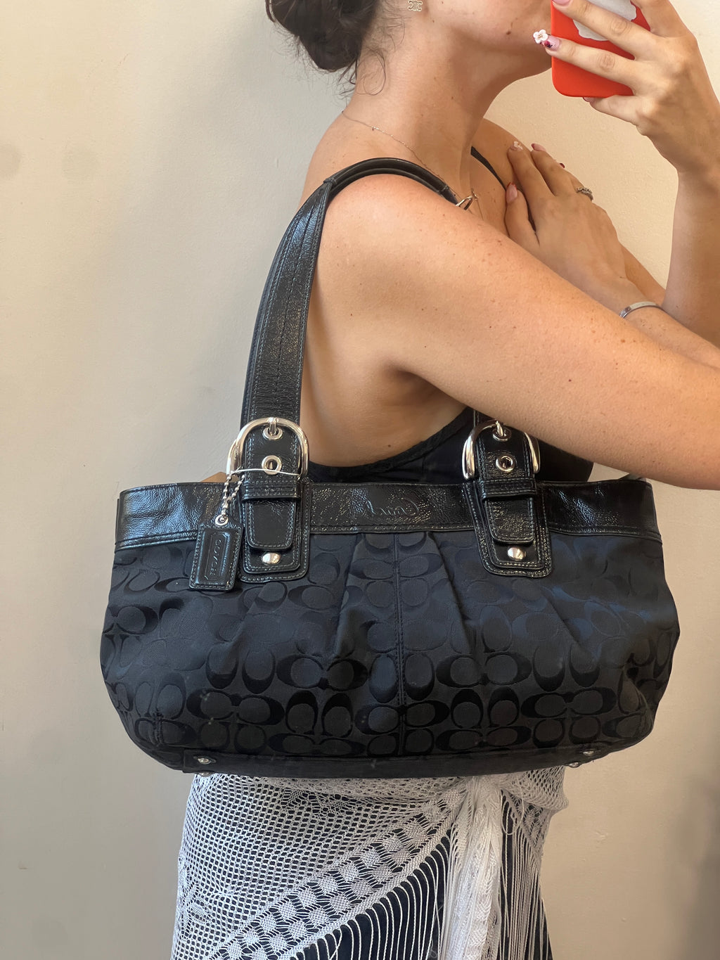 Coach Signature Pleated Shoulder Bag