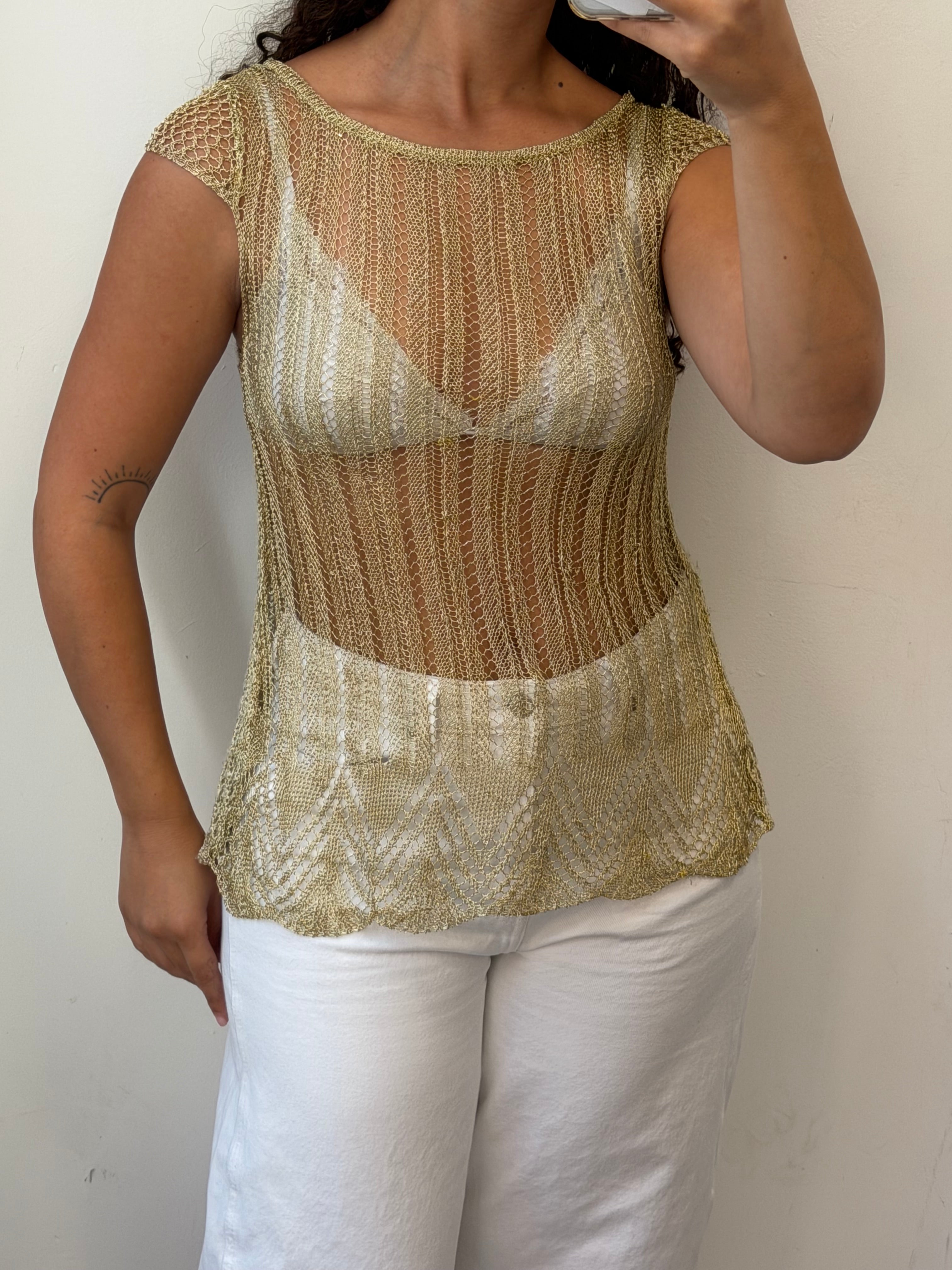 Golden Crochet Tank Top M