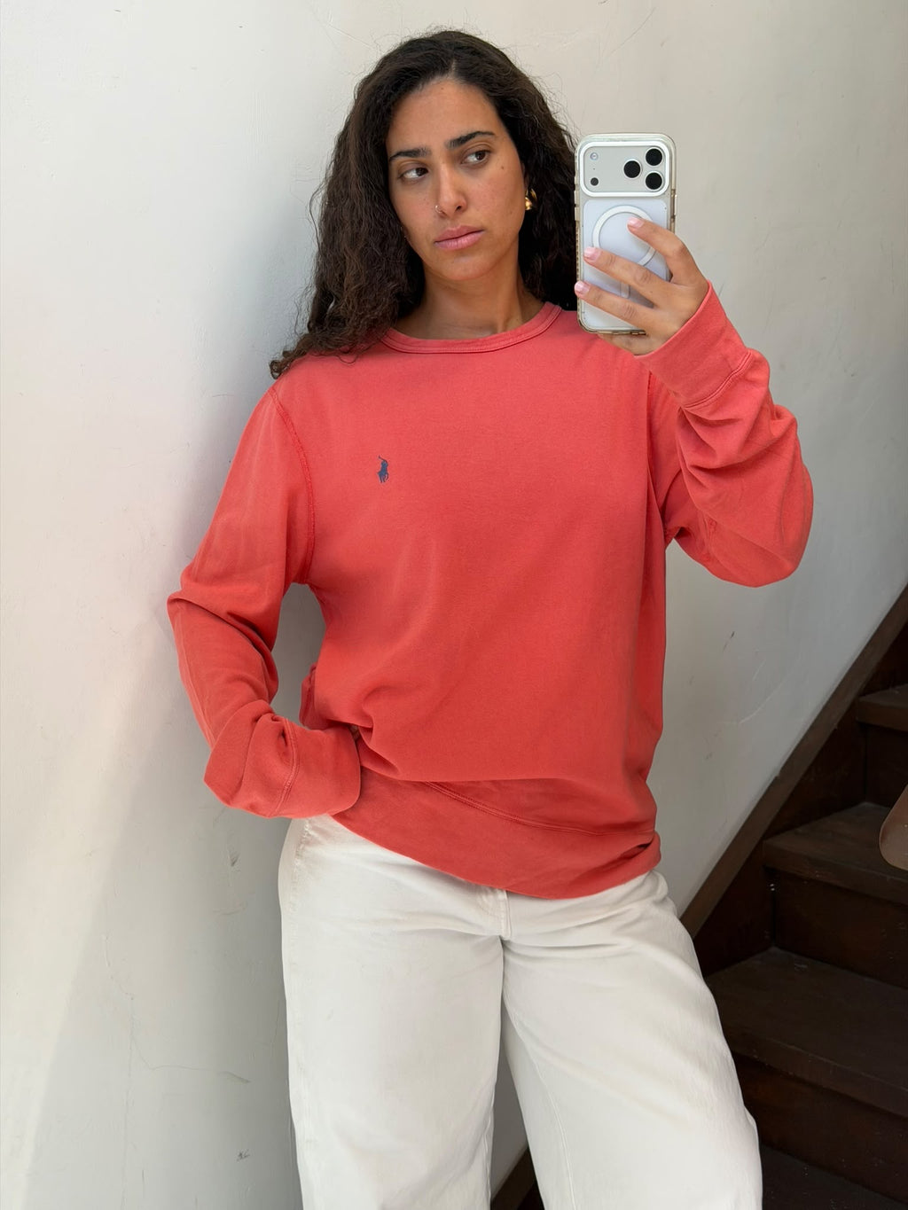 Ralph Lauren Long Sleeves Peach Shirt With Logo Embroidery Size L