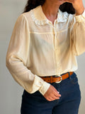 Silk Botton-up long sleeve shirt in cream L