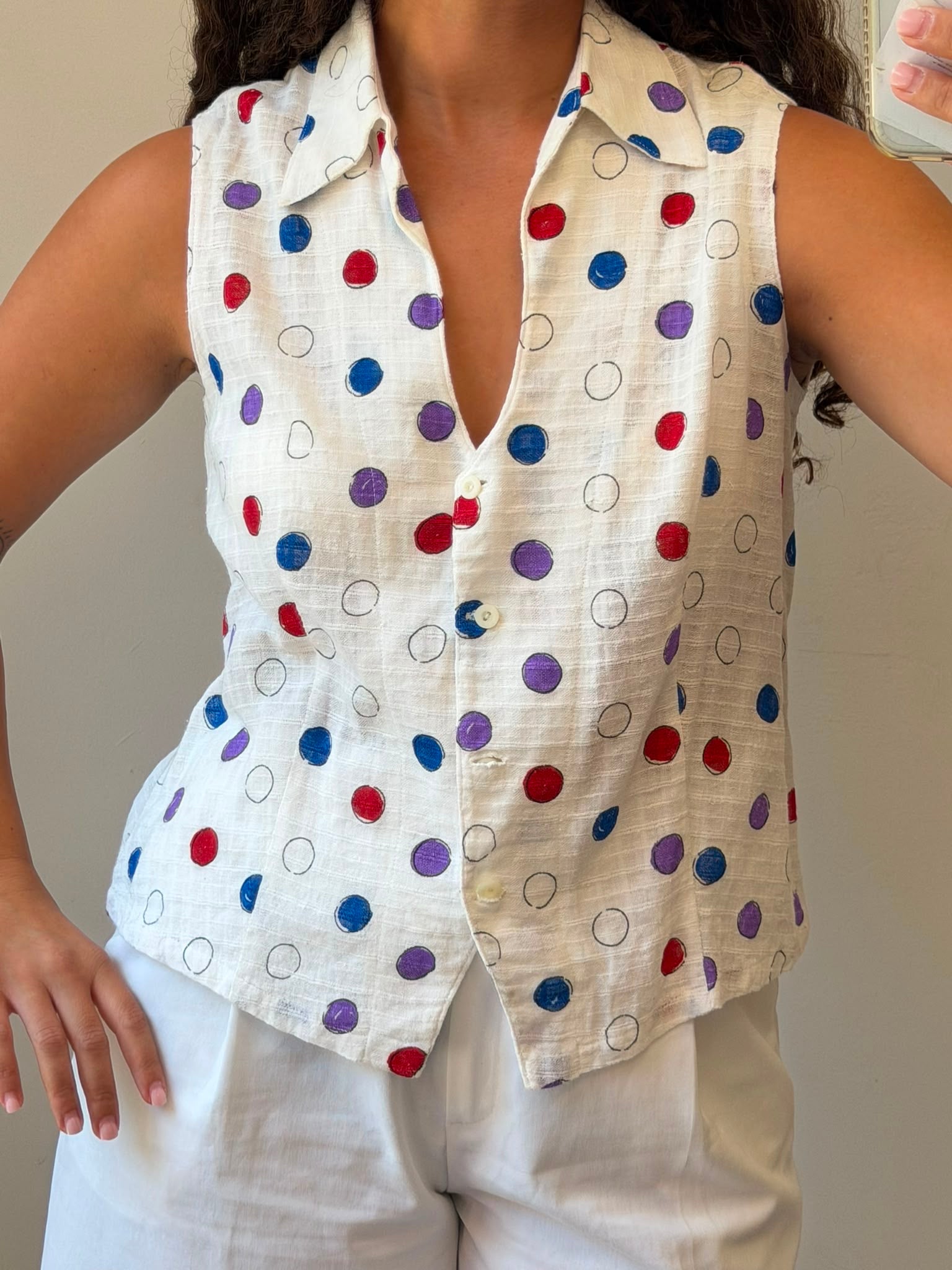 Dotted Botton-up Tank Top M