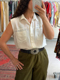גופיית משי מכופתרת לבנה עם כיסים M-L
