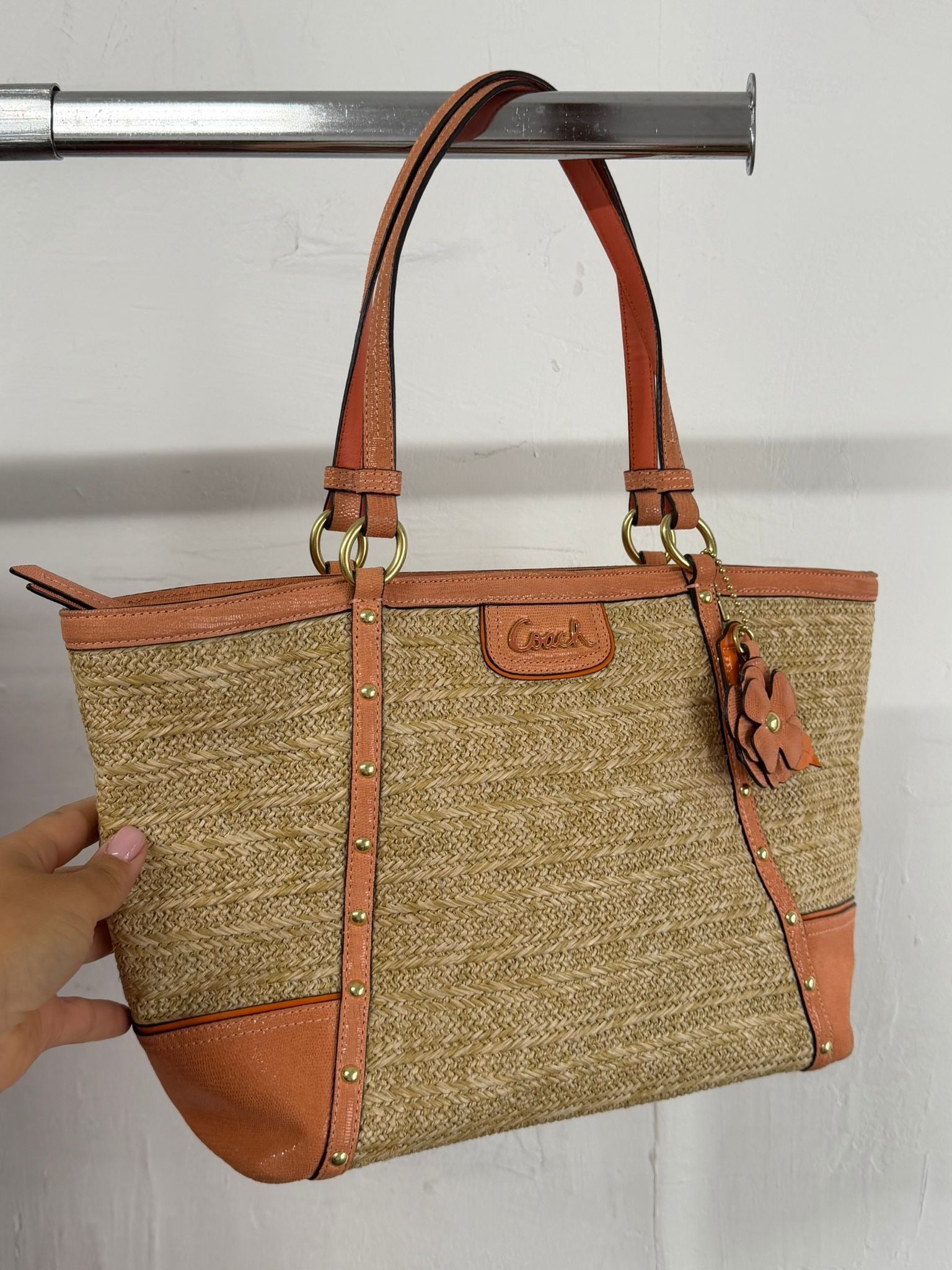 Coach Tote Straw Bag with Orange