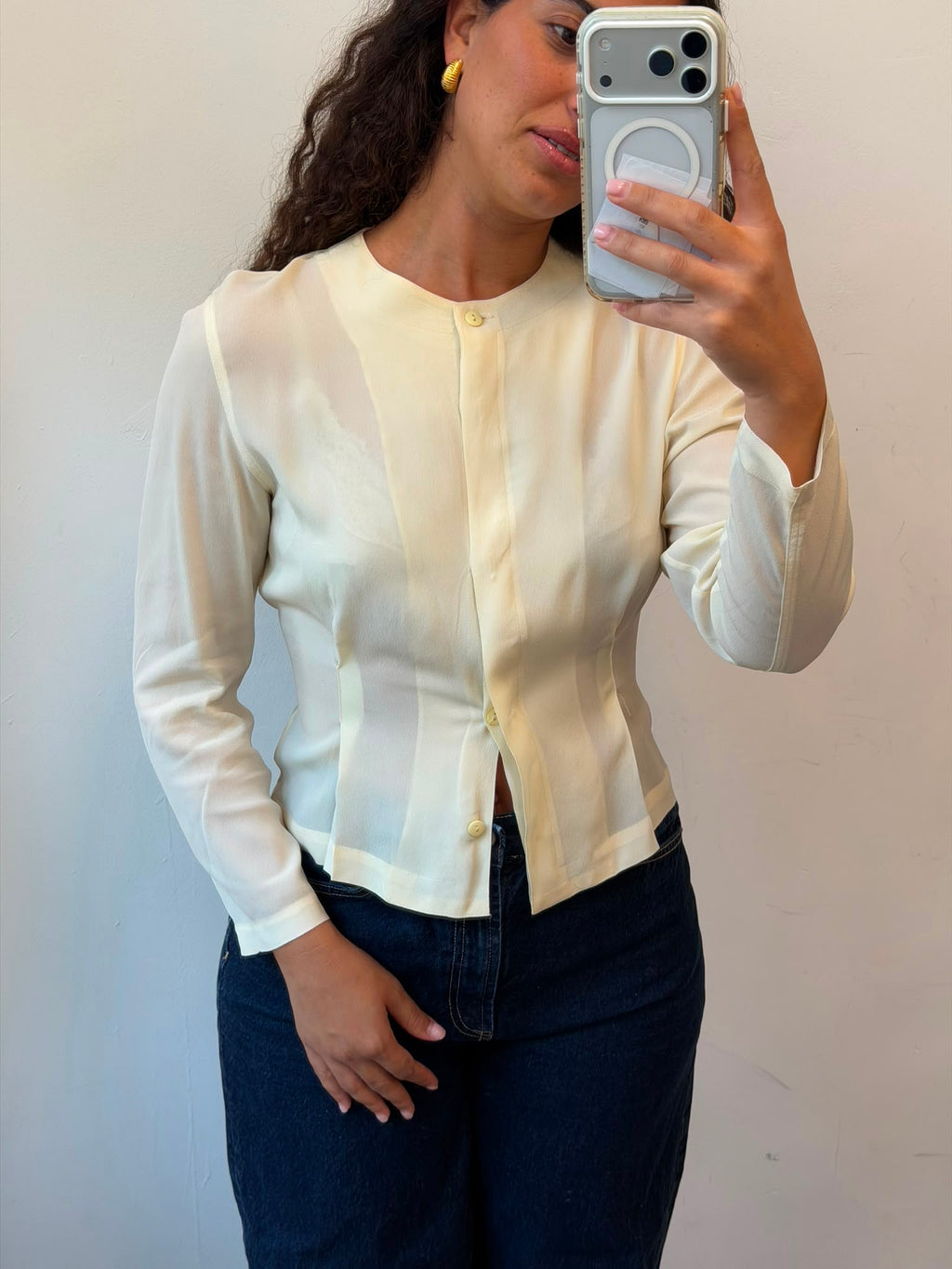 Silk Bottom-up shirt in Cream M