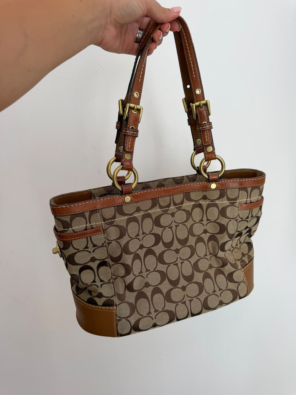 Coach Gallery Signature Canvas Turnlock Tote Bag