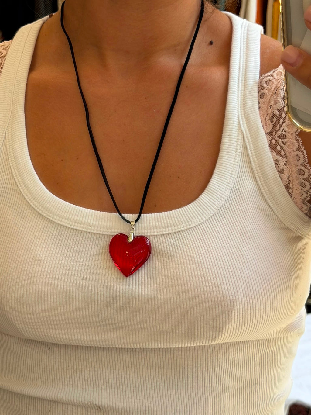 Black Straw Necklace With Red Heart