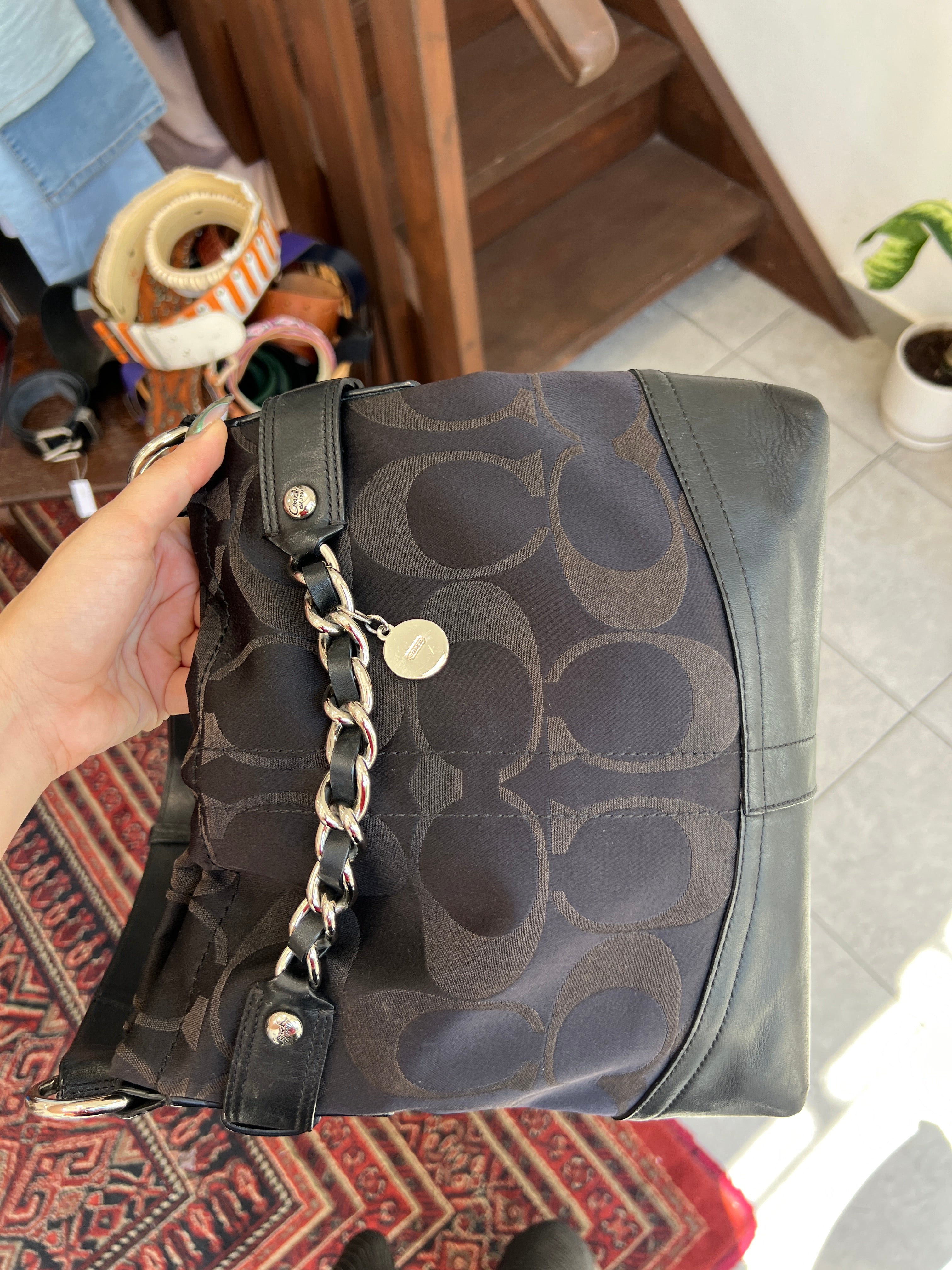 Coach Black Signature Canvas Shoulder/Crossbody Bag