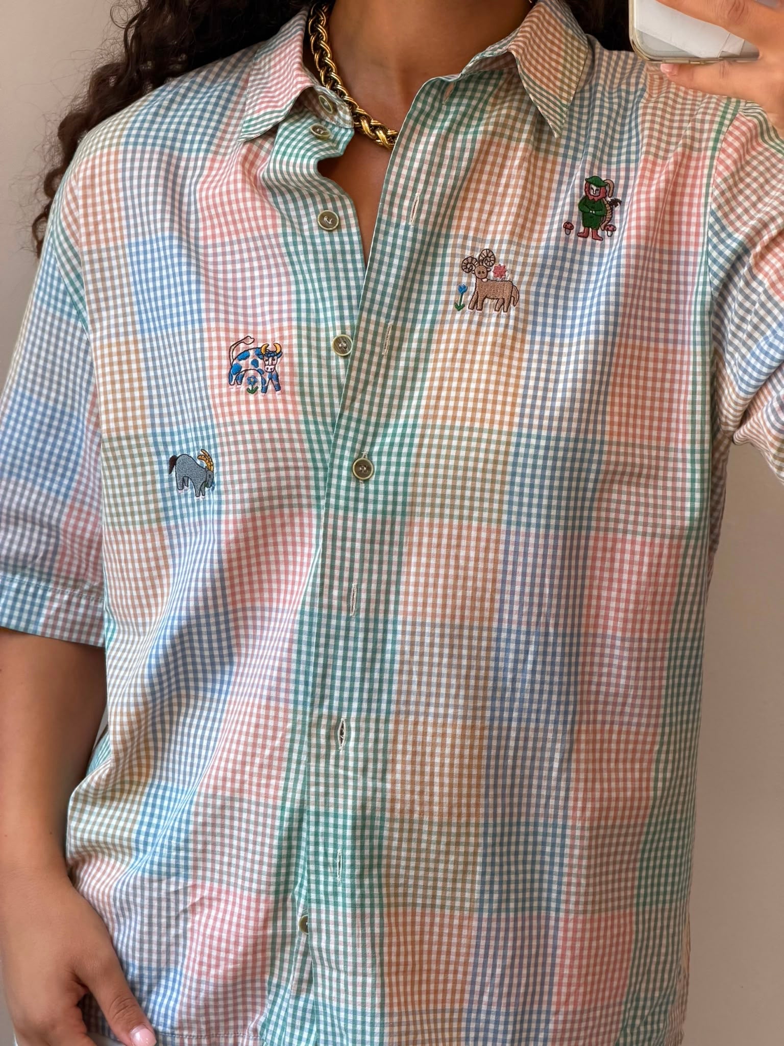 Checkered Botton-up short sleeve shirt M-L