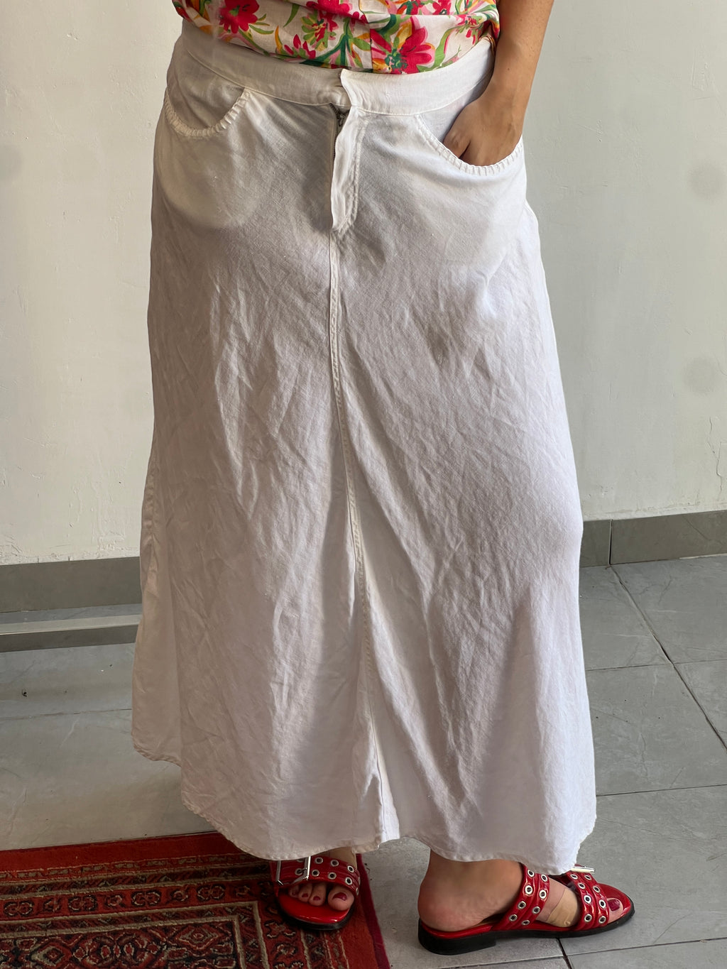 חצאית מקסי פשתן לבנה 40-42