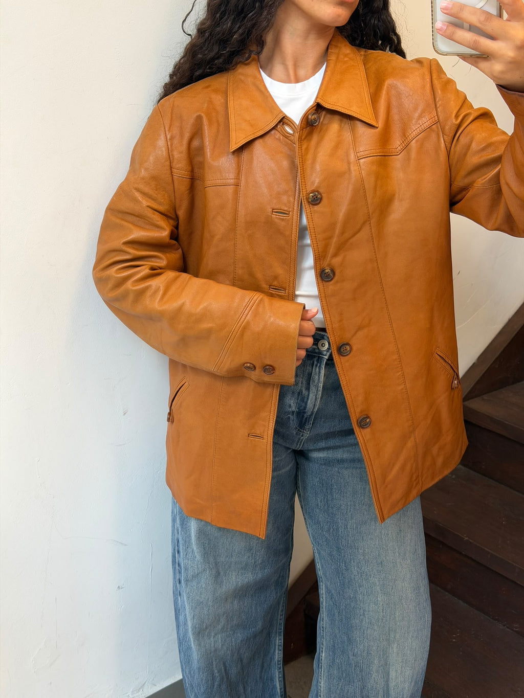 Tan Leather Jacket Size L