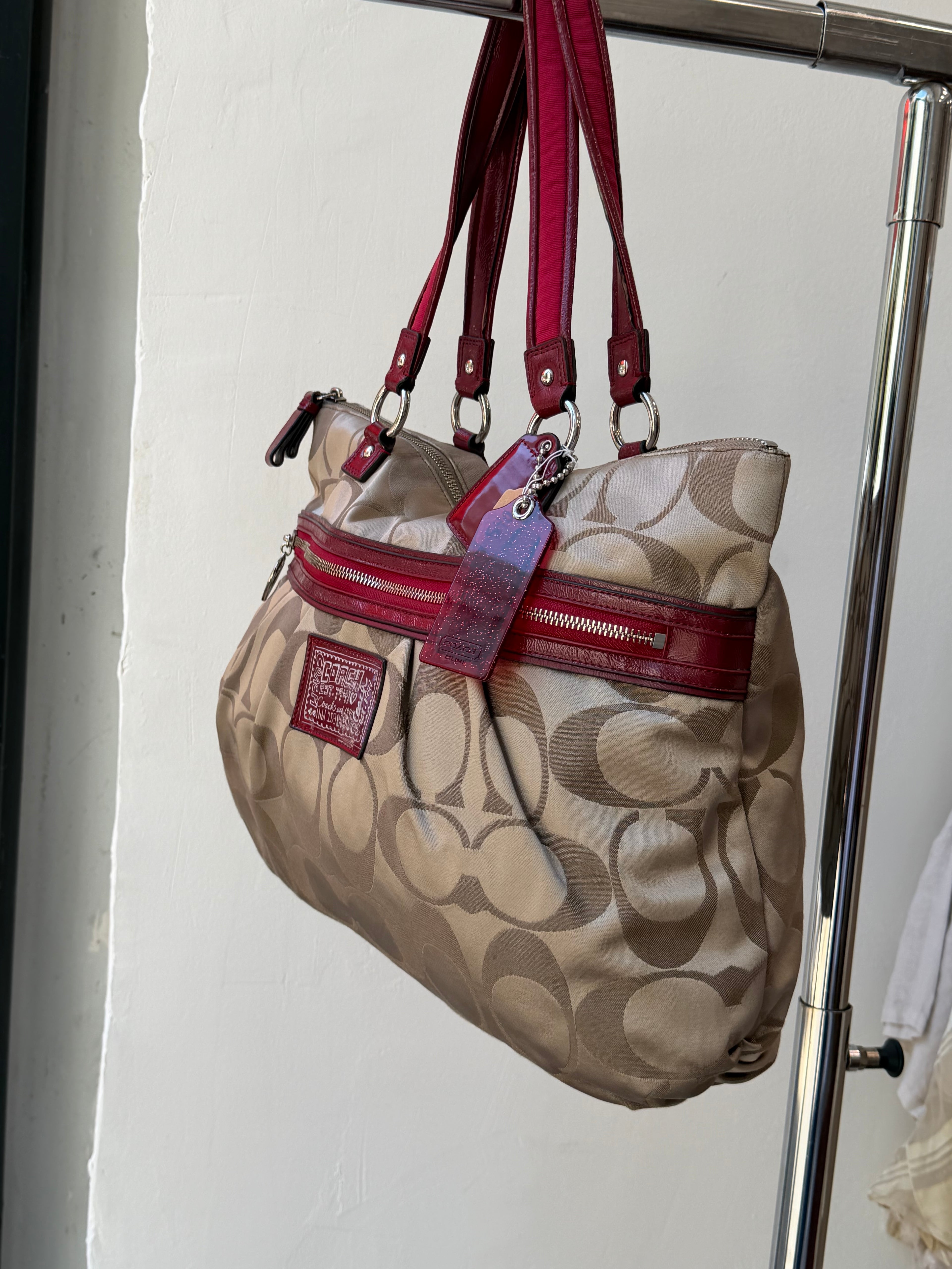 Coach Poppy Handbag with Gold and Red