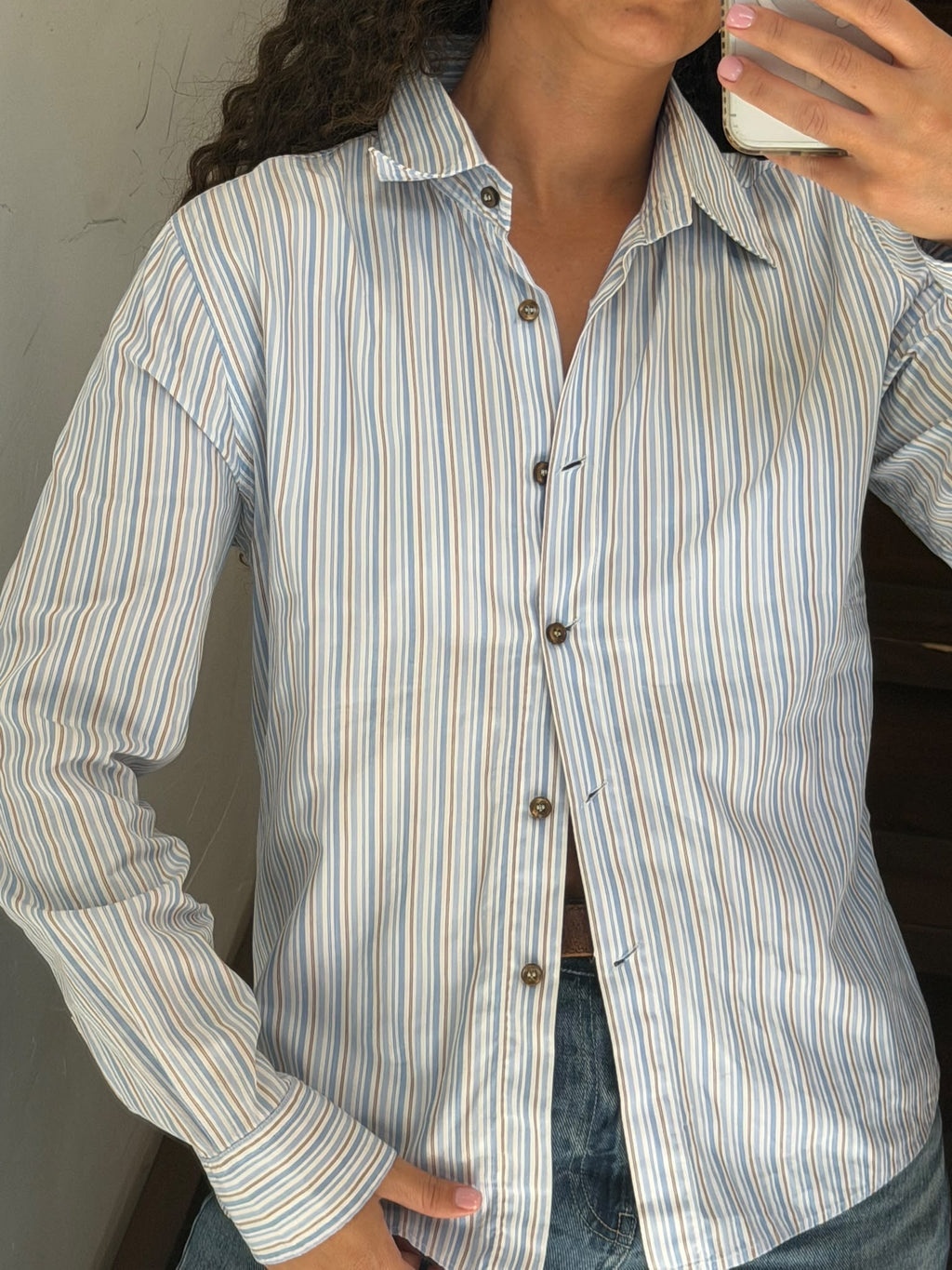 Classic Striped Long Sleeve Button-Down Shirt Size M