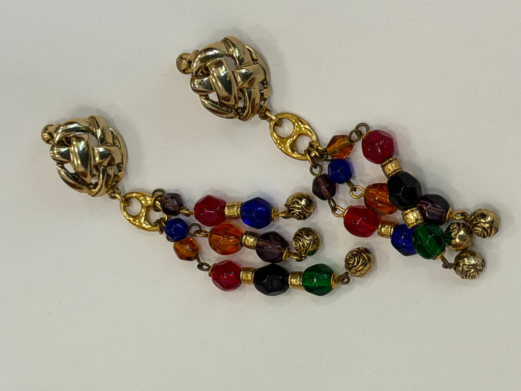 Gold Colored Earrings with colorful beads