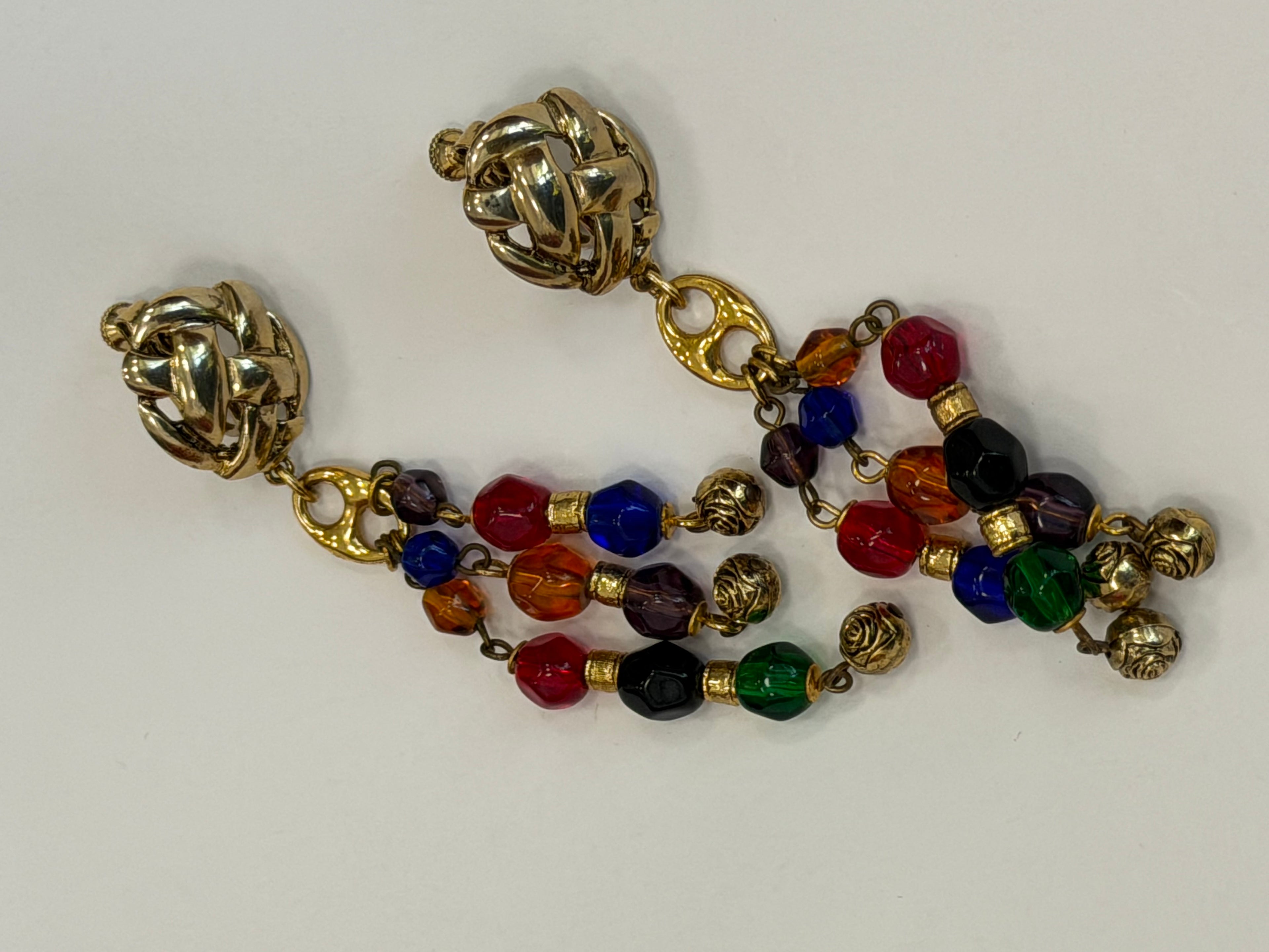 Gold Colored Earrings with colorful beads