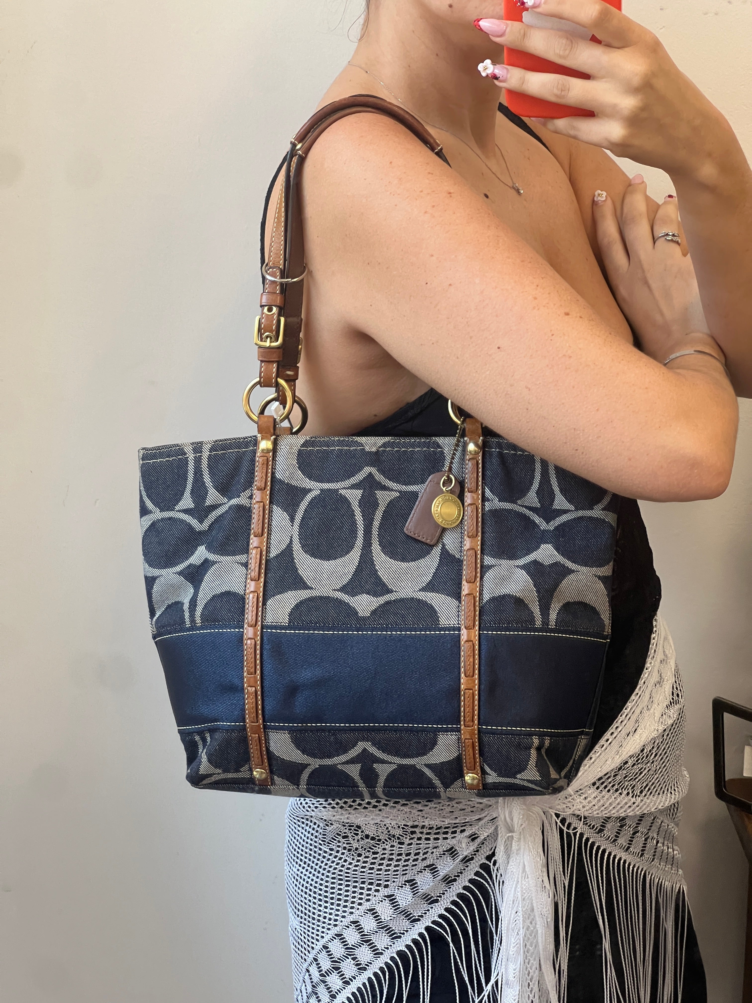 Coach Striped Legacy Denim Signature Tote