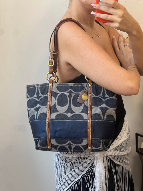 Coach Striped Legacy Denim Signature Tote