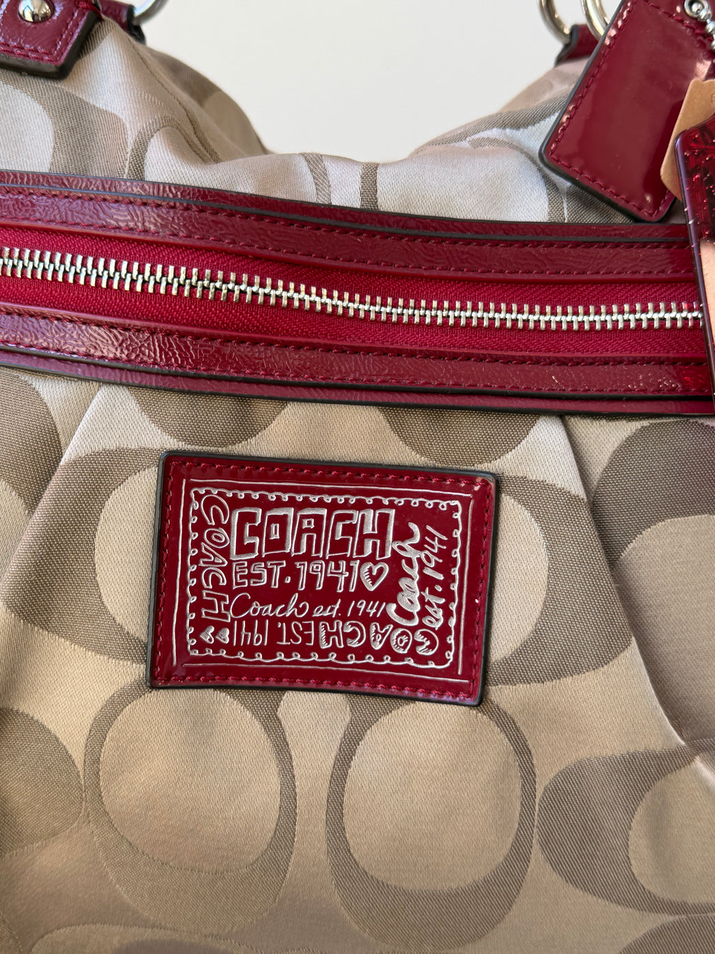 Coach Poppy Handbag with Gold and Red